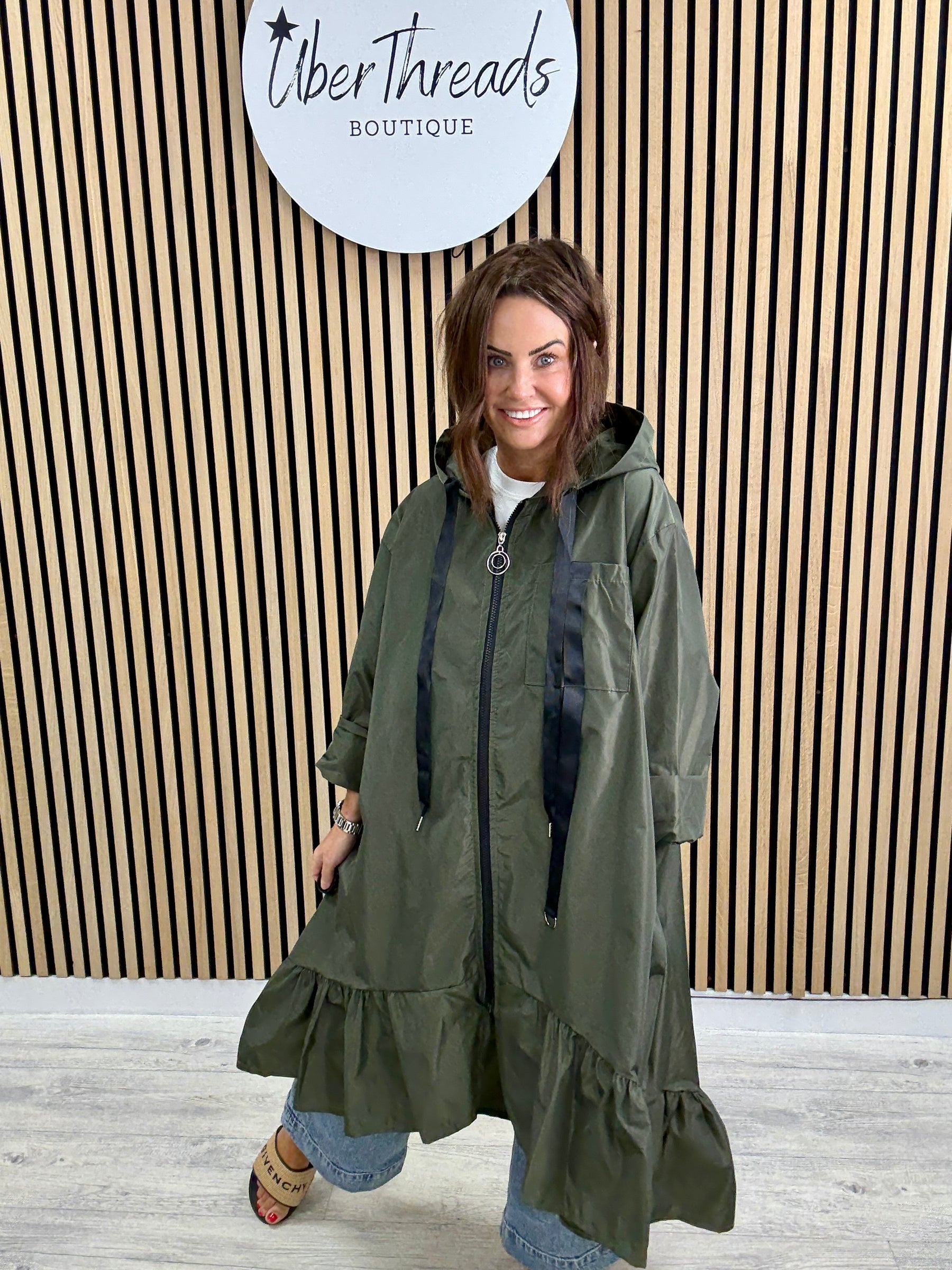 The High Low Frill Rainmac - Khaki