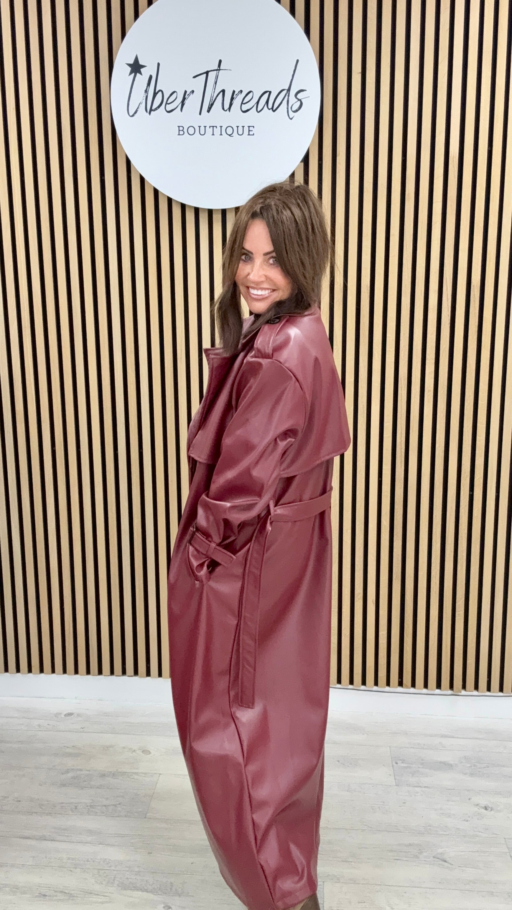 Chelsea PU Trench Coat - Burgandy