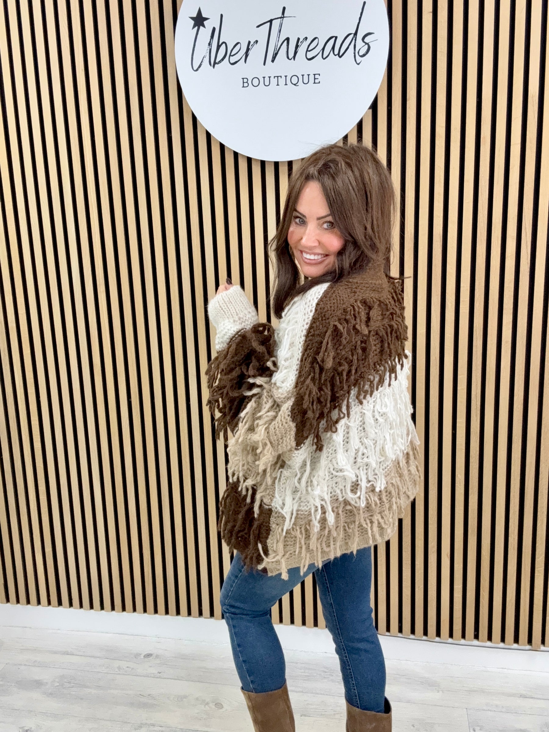 The Shaggy Cardigan - Chocolate/Camel/Cream