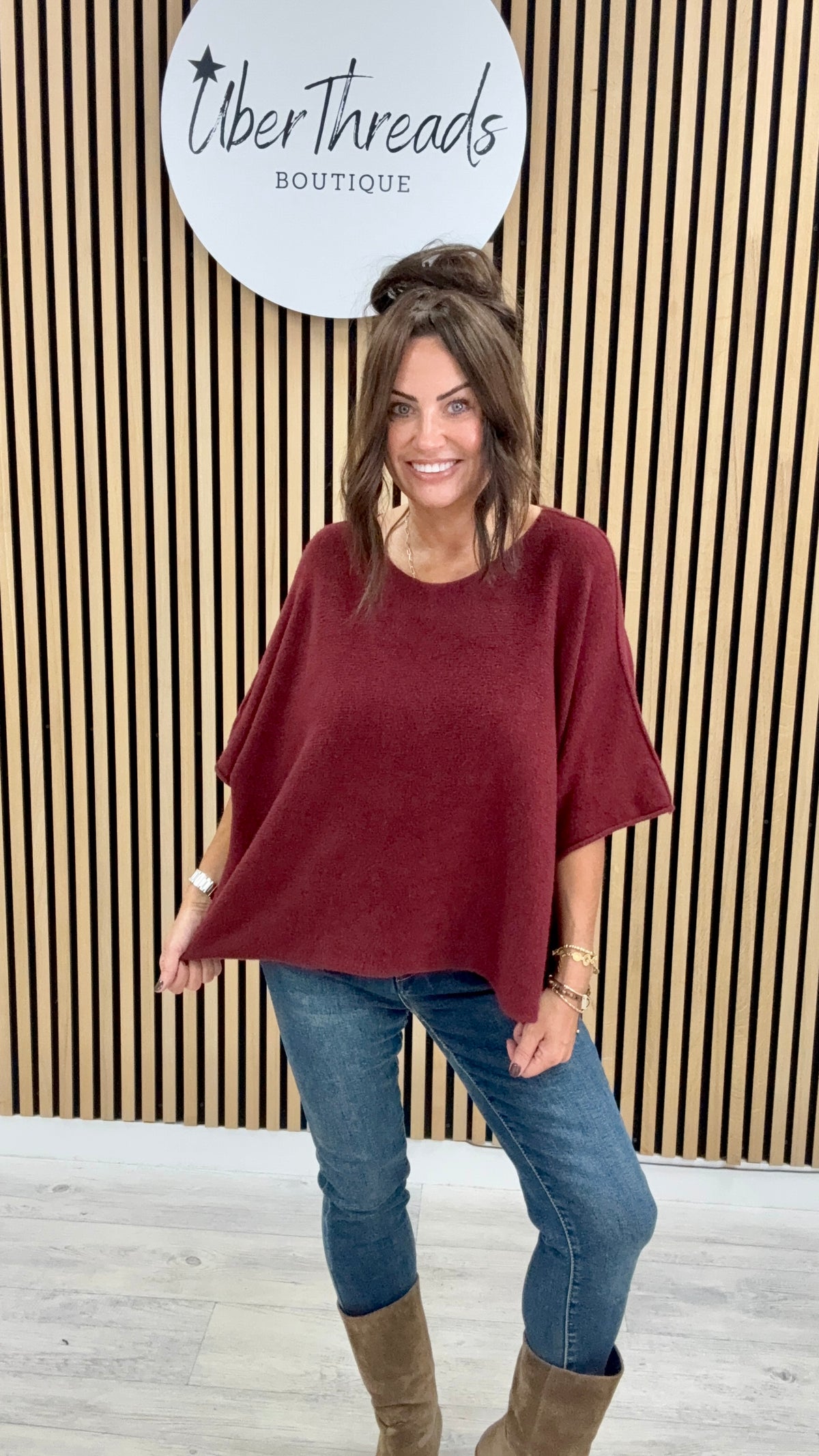 Gracie Crop Sleeve Knit - Mulberry