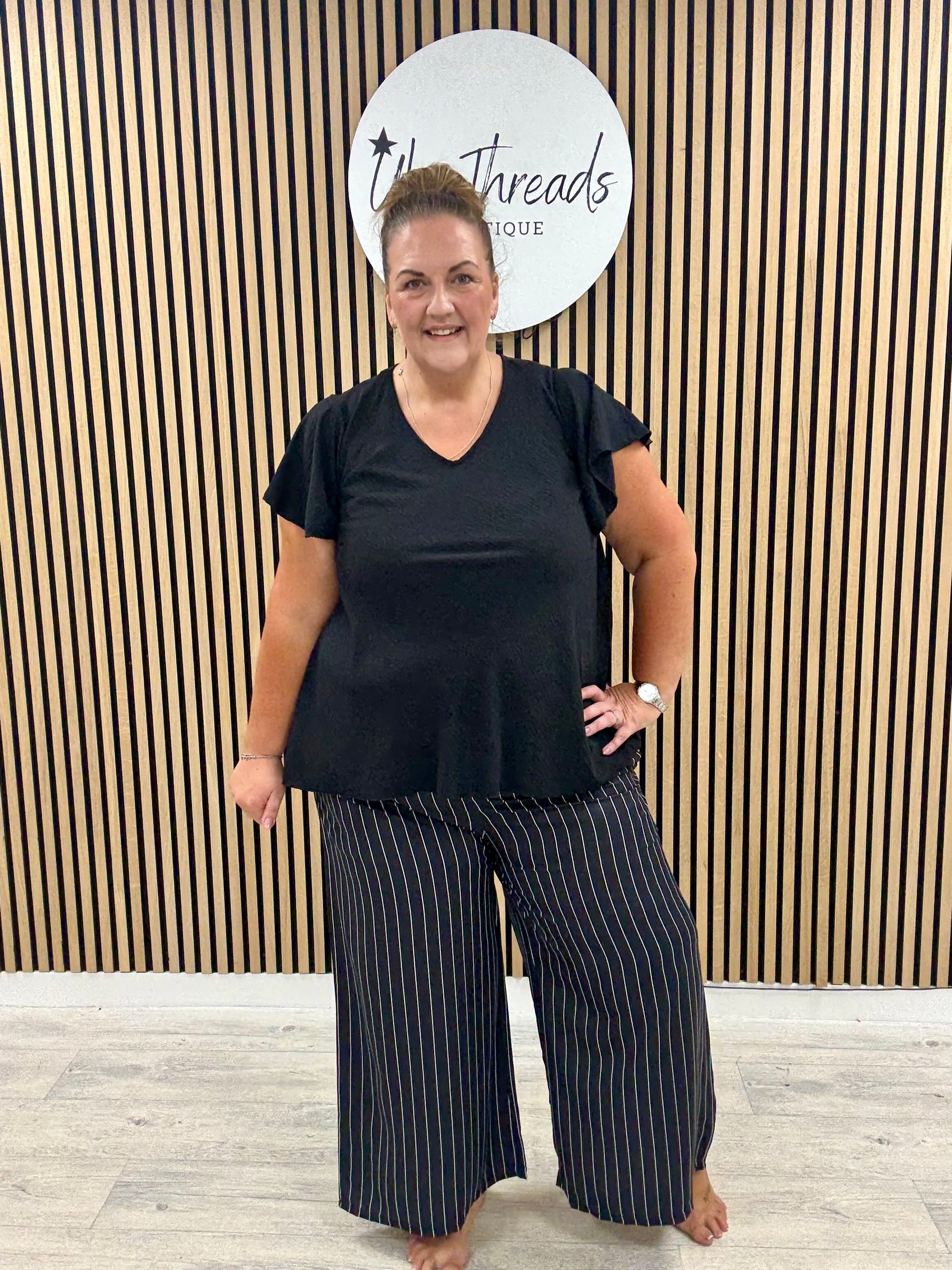 The Pinstripe Palazzo - Black/White (Plus)