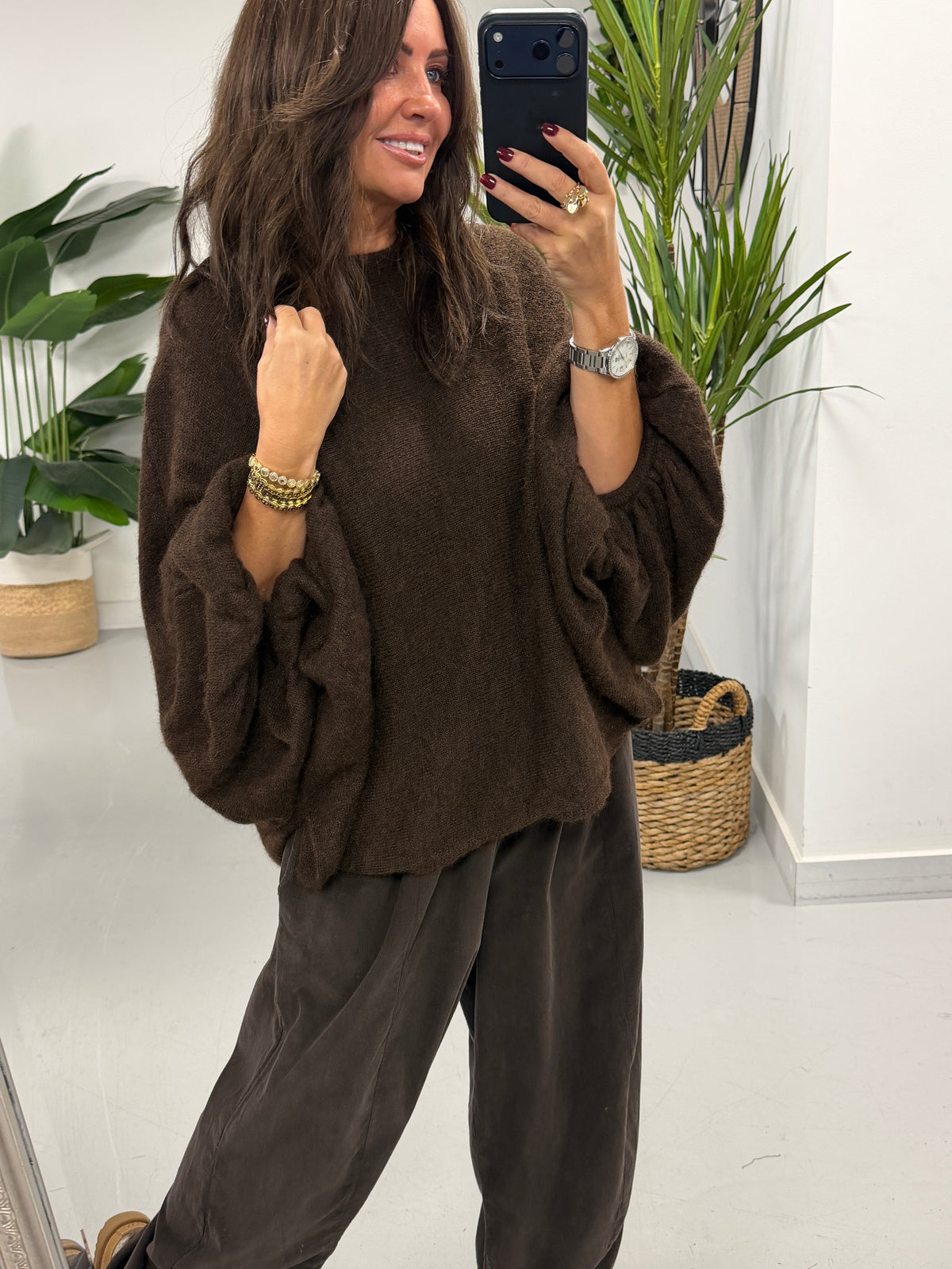 Zeta Otto Chunky Sleeve Knit - Chocolate (Size 10-18)