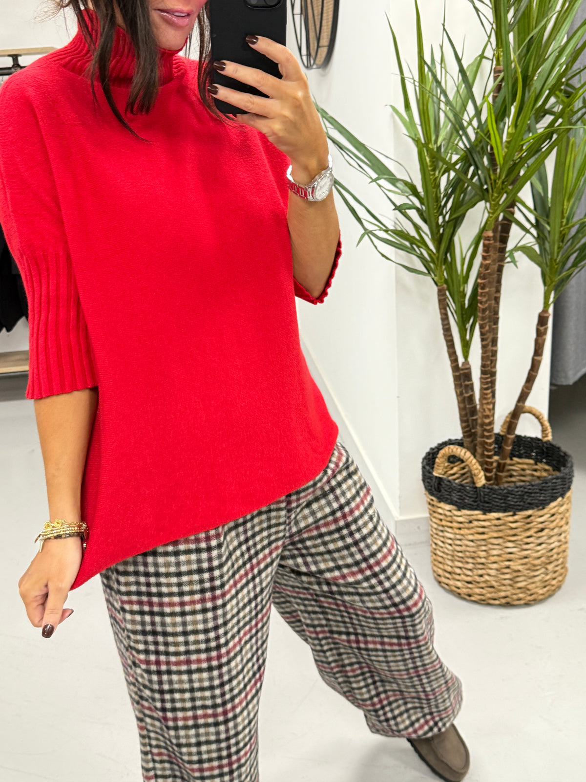 Crop Sleeve Knit - Red
