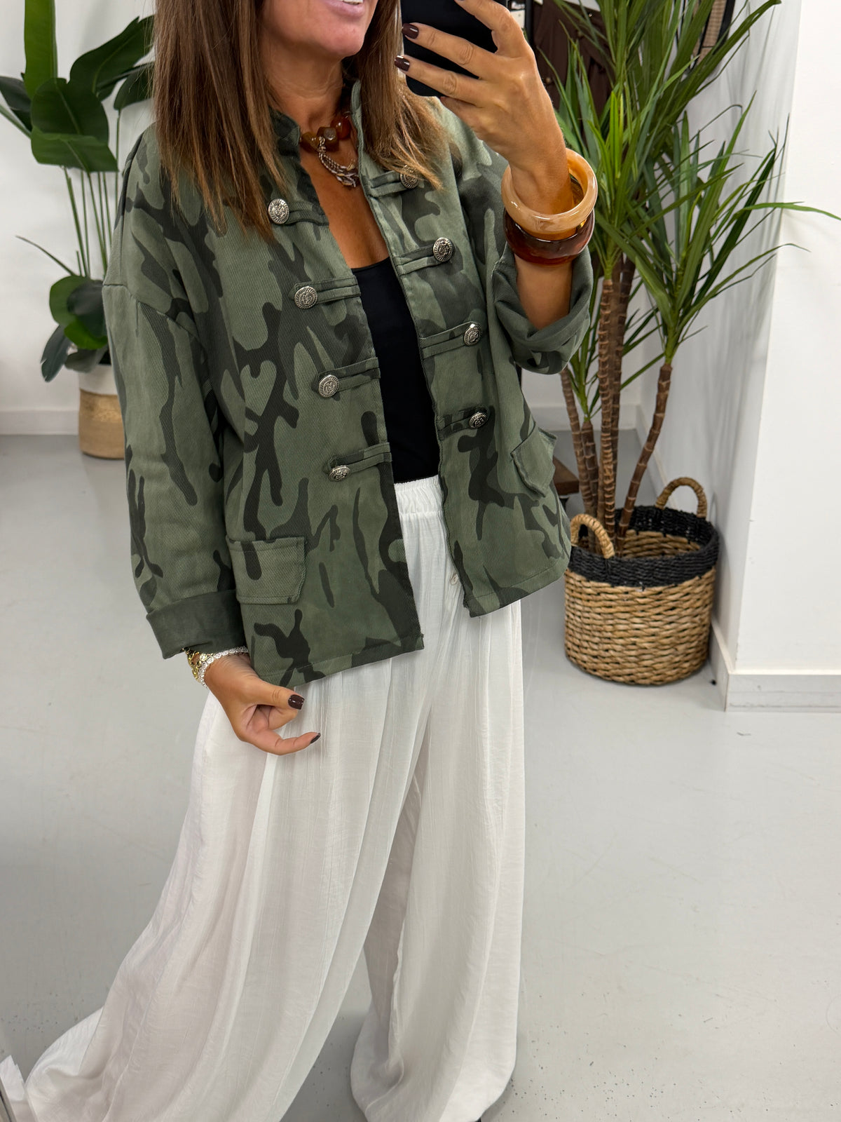 Camo Denim Military Jacket - Medium Khaki