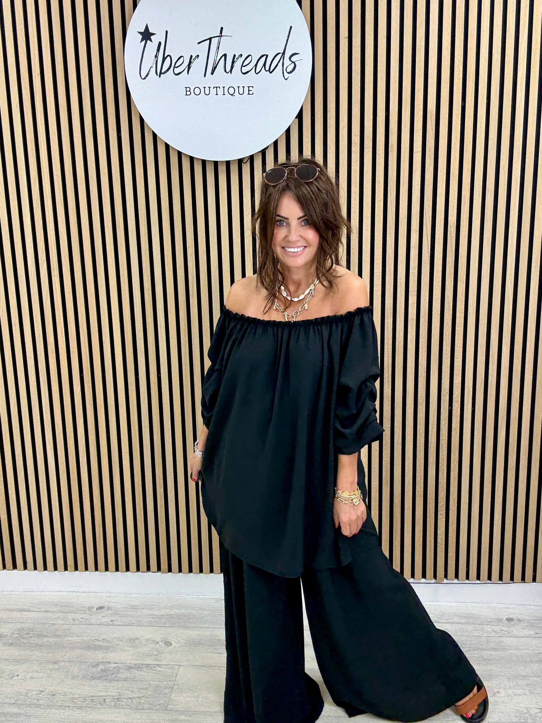 Palma Puff Sleeve Bardot - Black