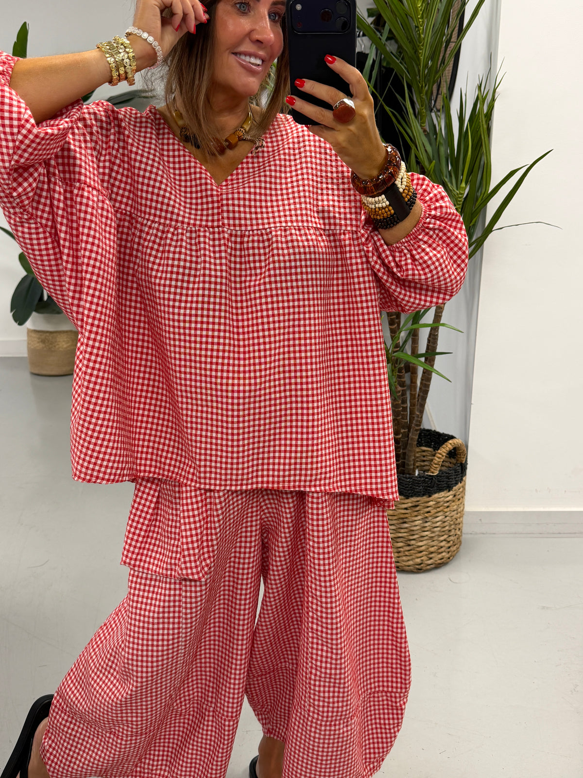 The Vichy Gingham Tunic - Ferrari Red