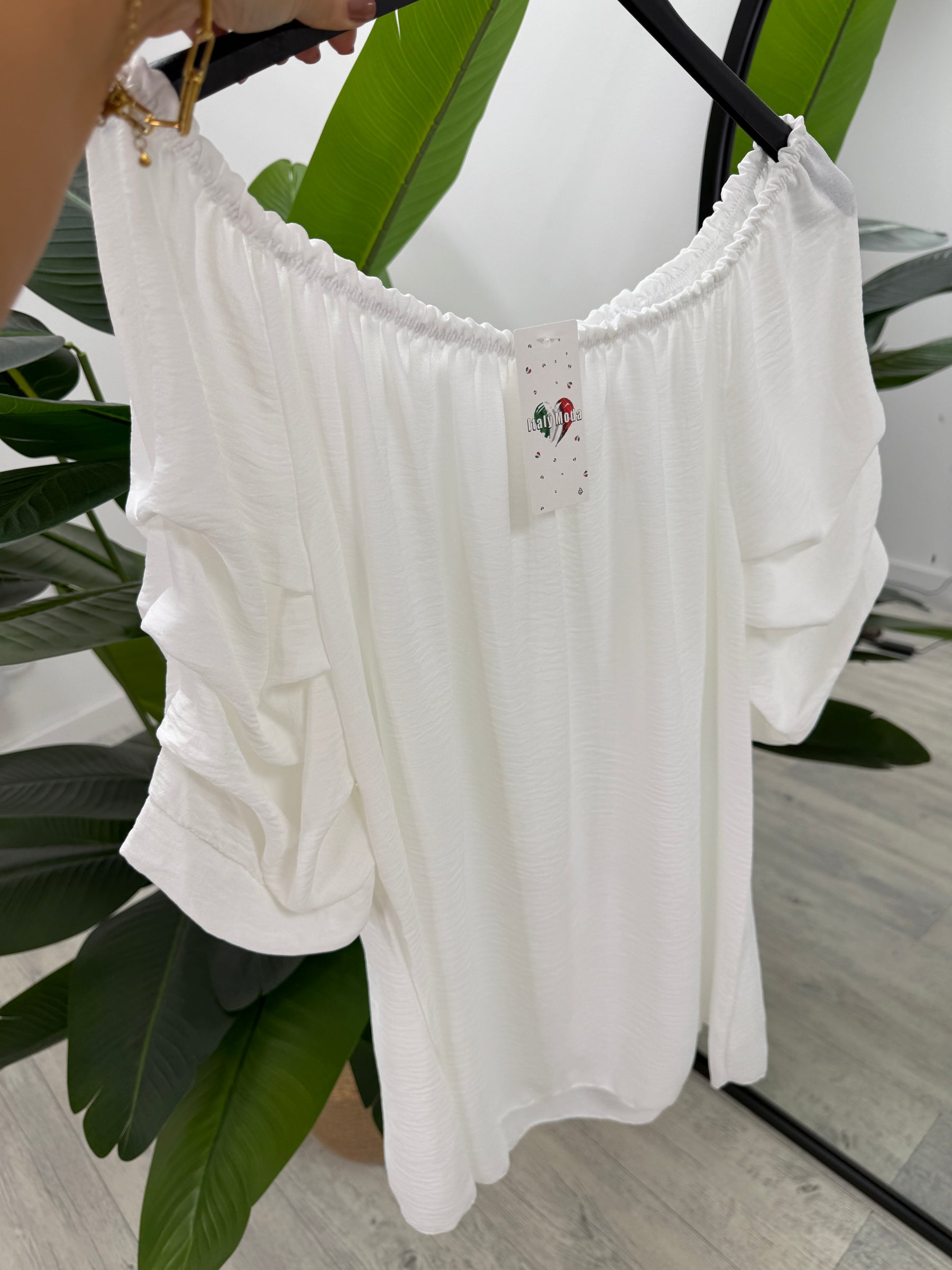 Palma Puff Sleeve Bardot - White