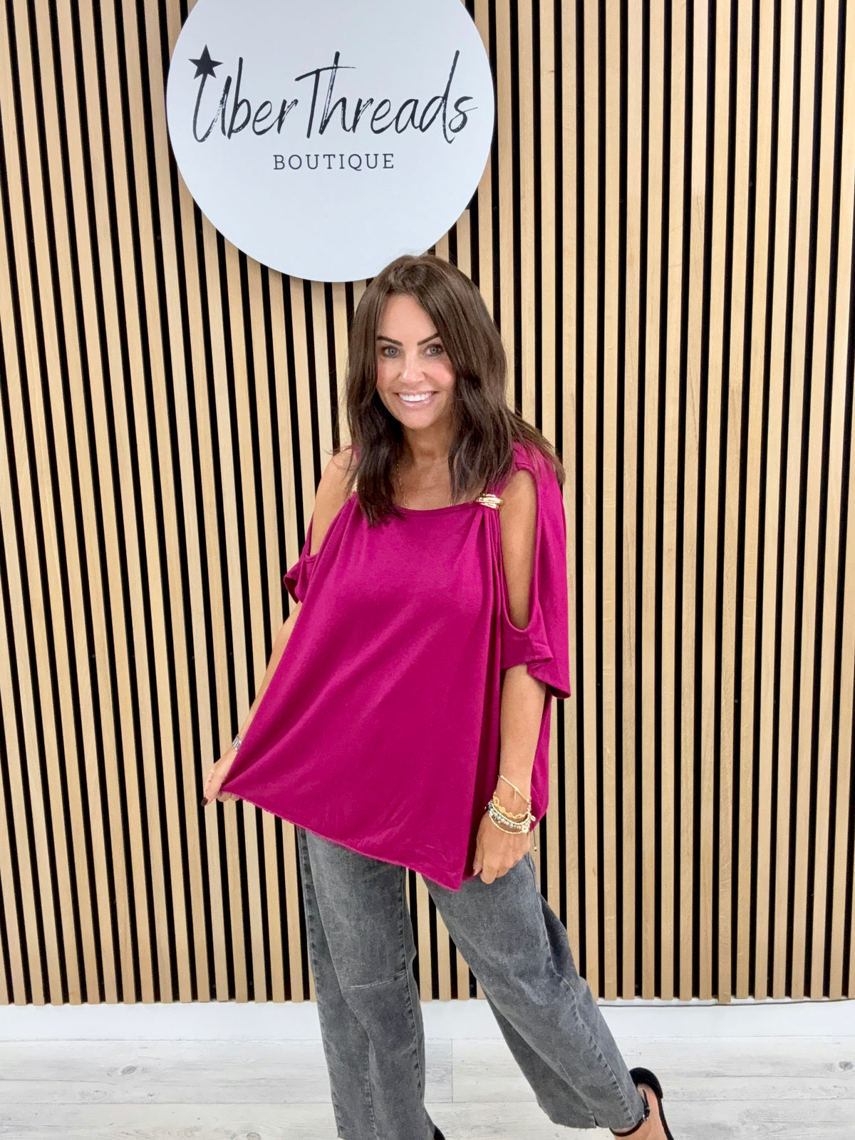 The Calle Cold Shoulder Soft Knit - Magenta