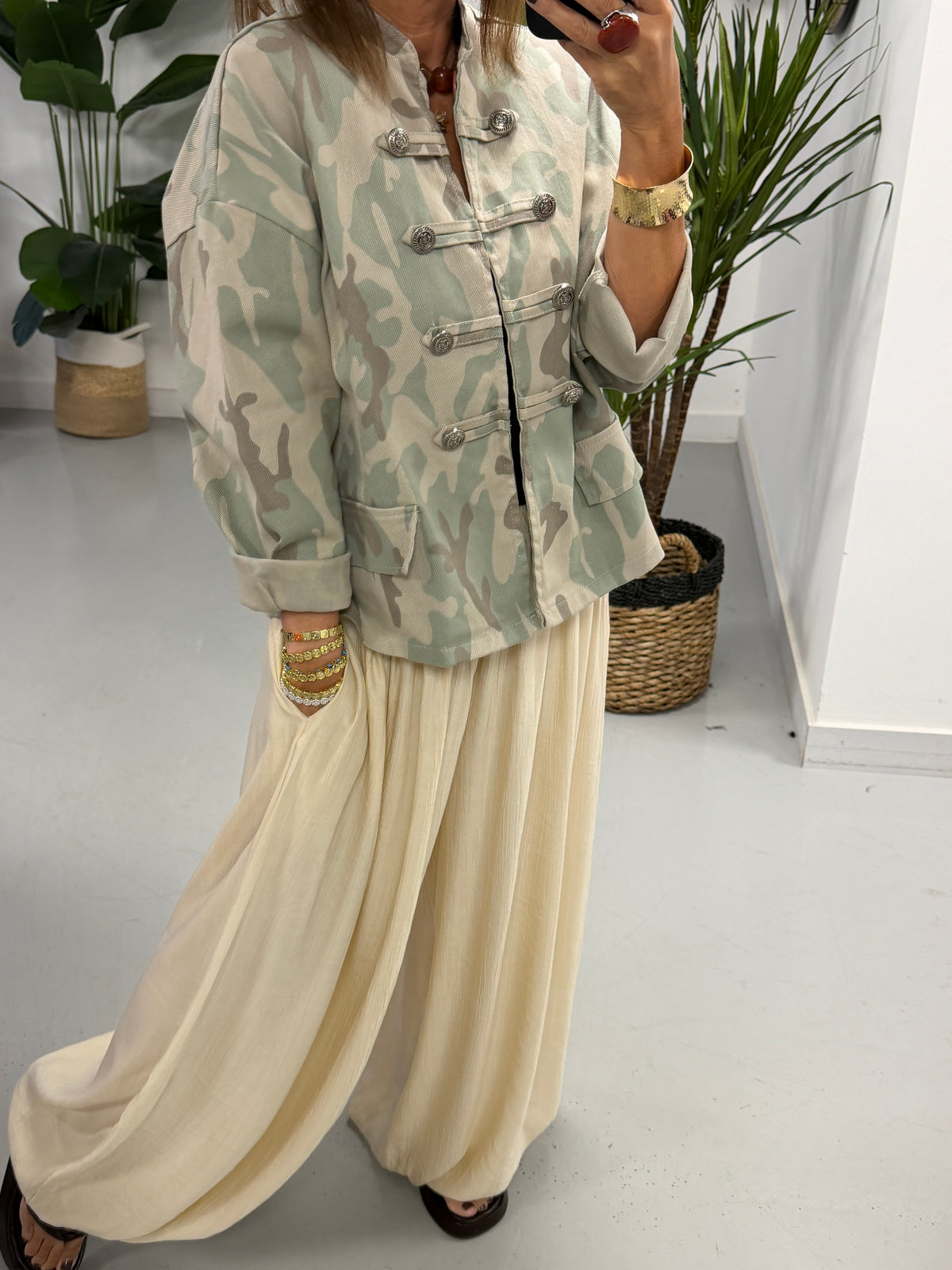 Camo Denim Military Jacket - Lightest Khaki