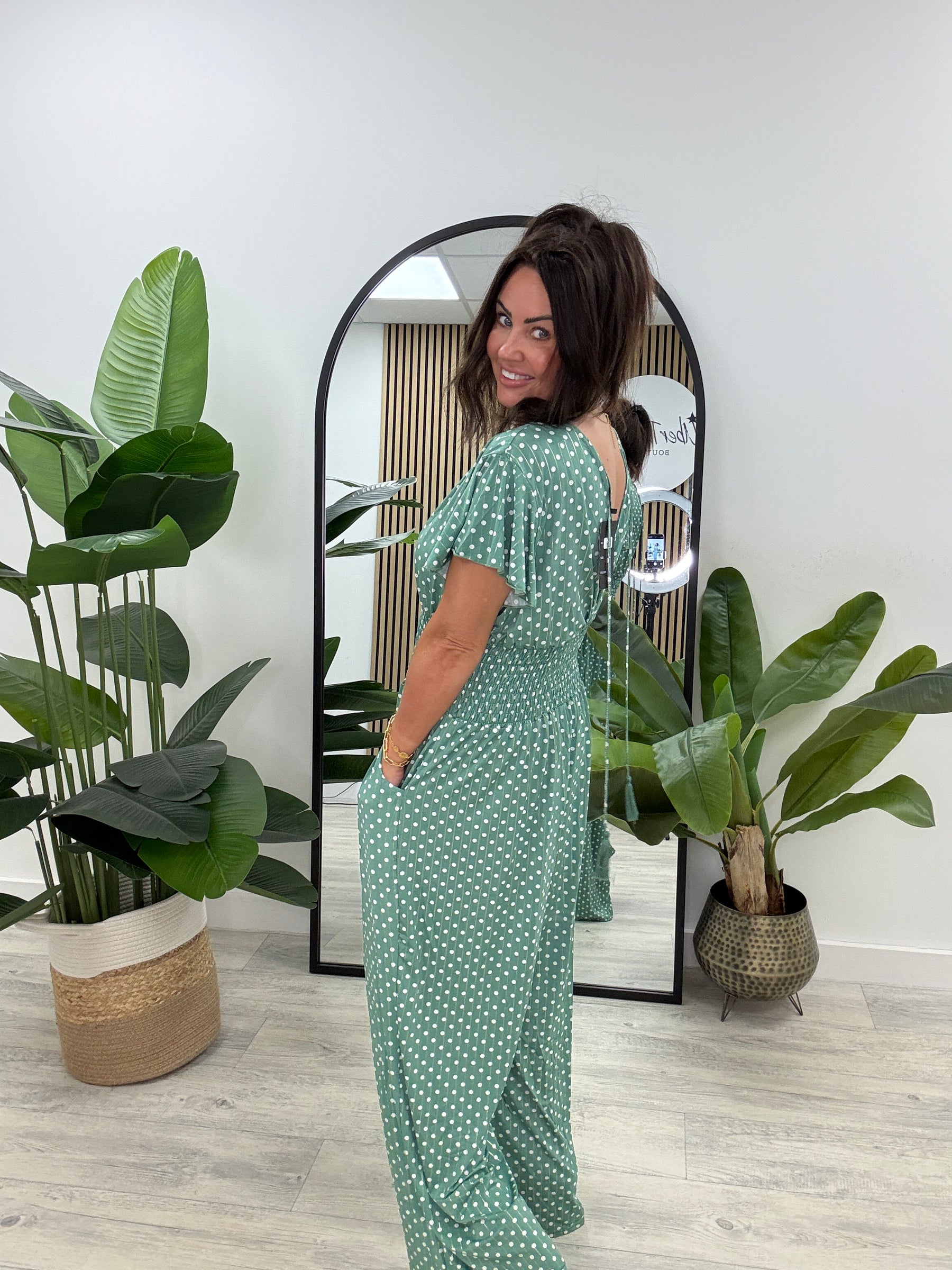 The Mediterranean Dotty Jumpsuit - Green
