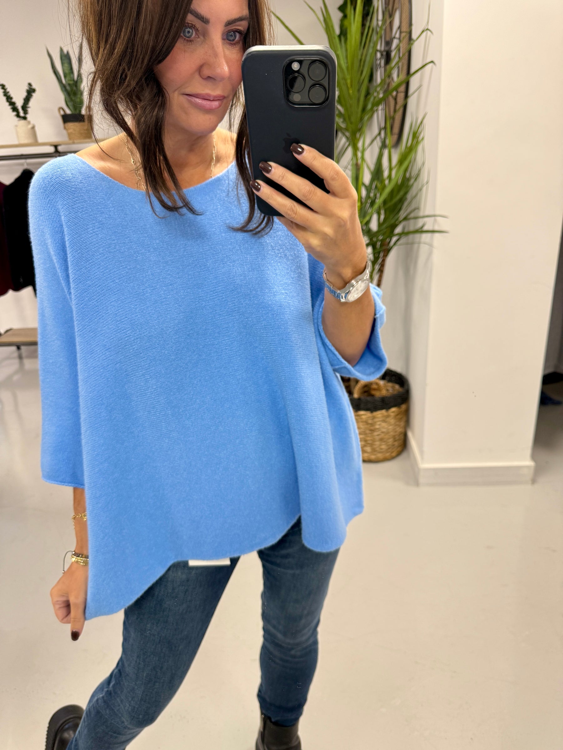 Gracie Crop Sleeve Knit - Cornflower