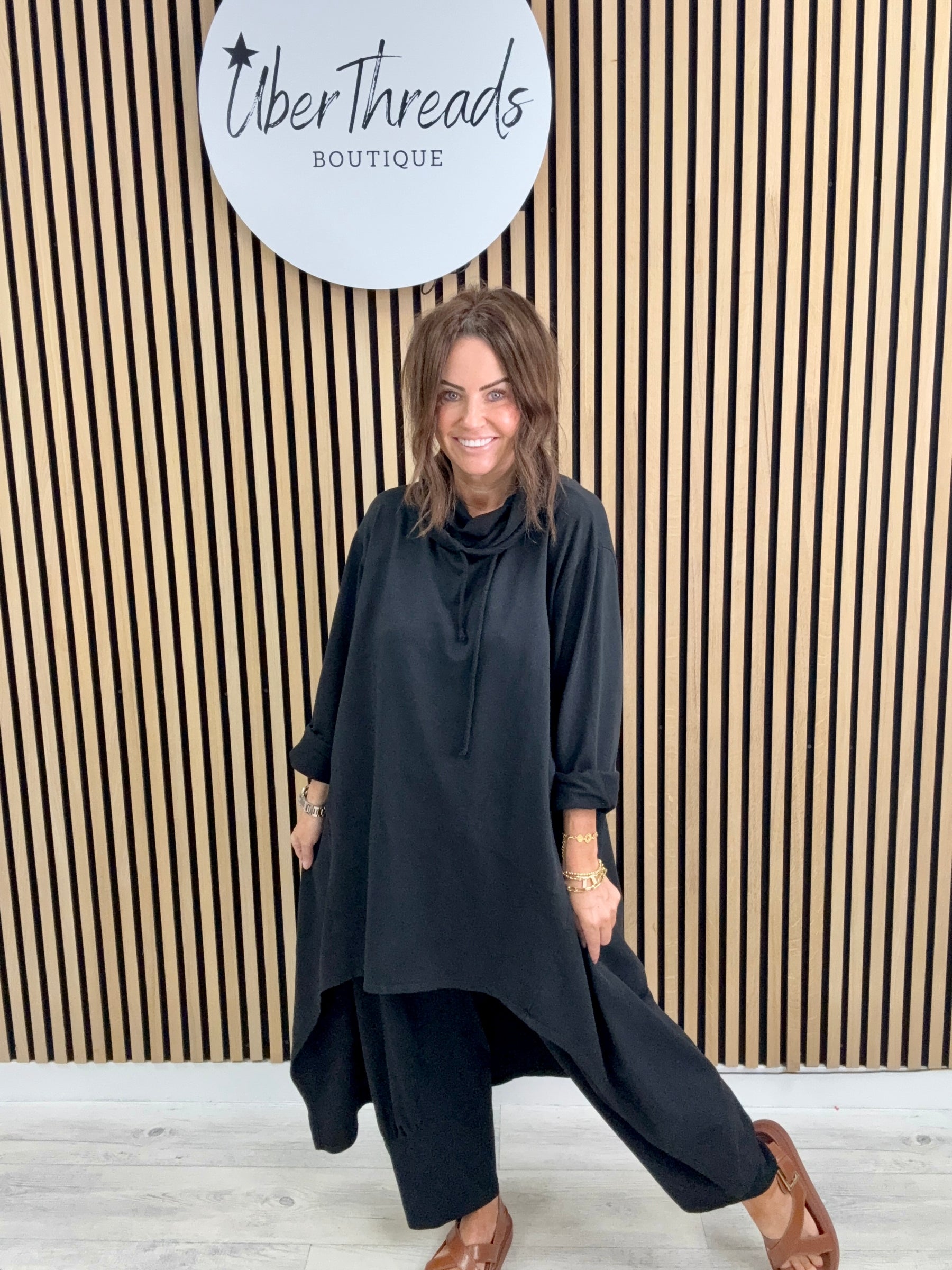 The New-Town Hi Lo Cowl Jersey - Black