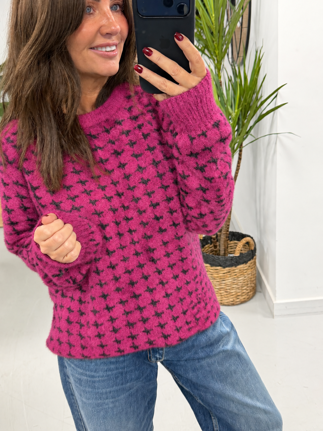 Super Soft Dogtooth Knit - Magenta