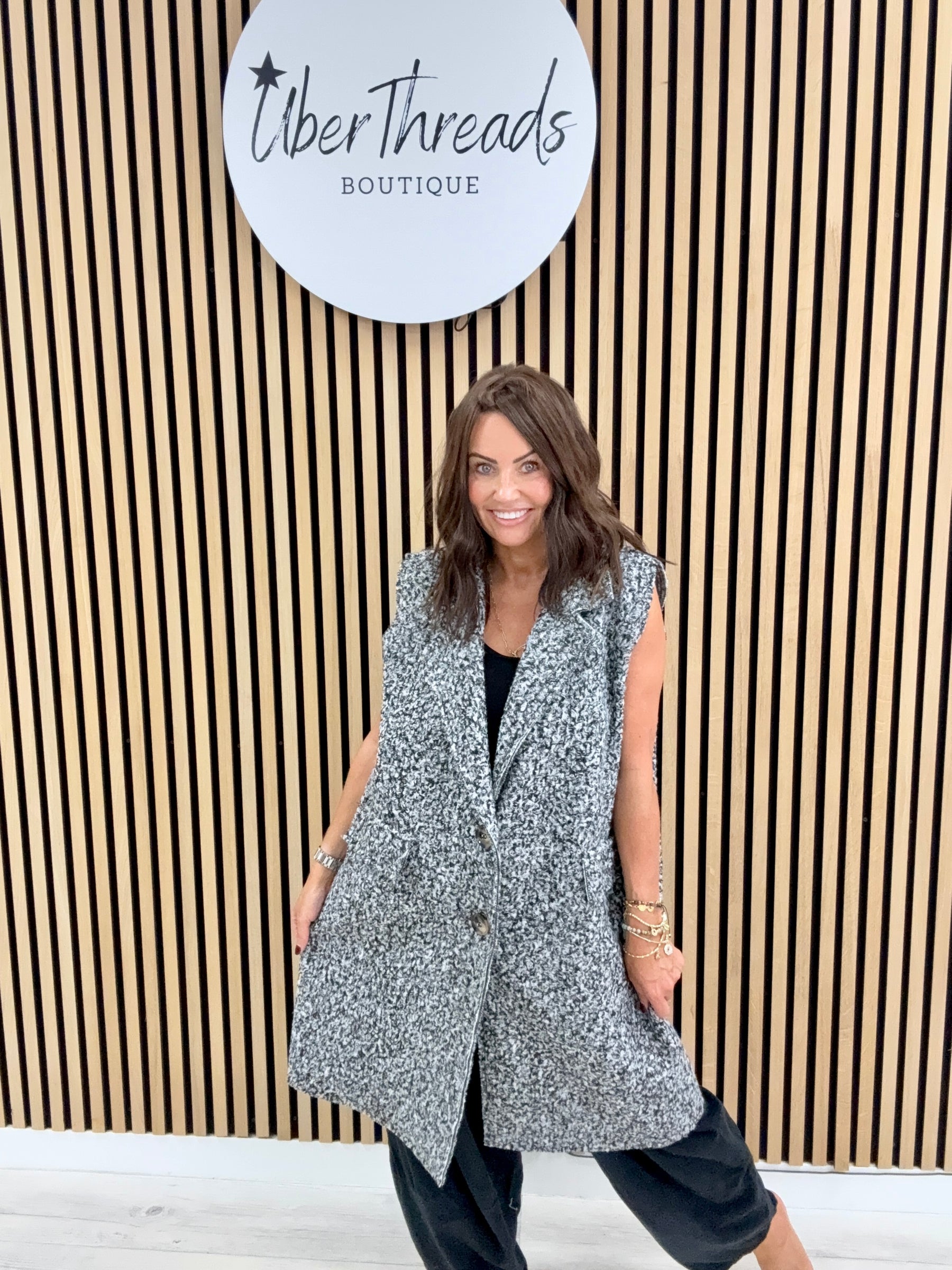 Longline Boucle Button Waistcoat - Black/Grey