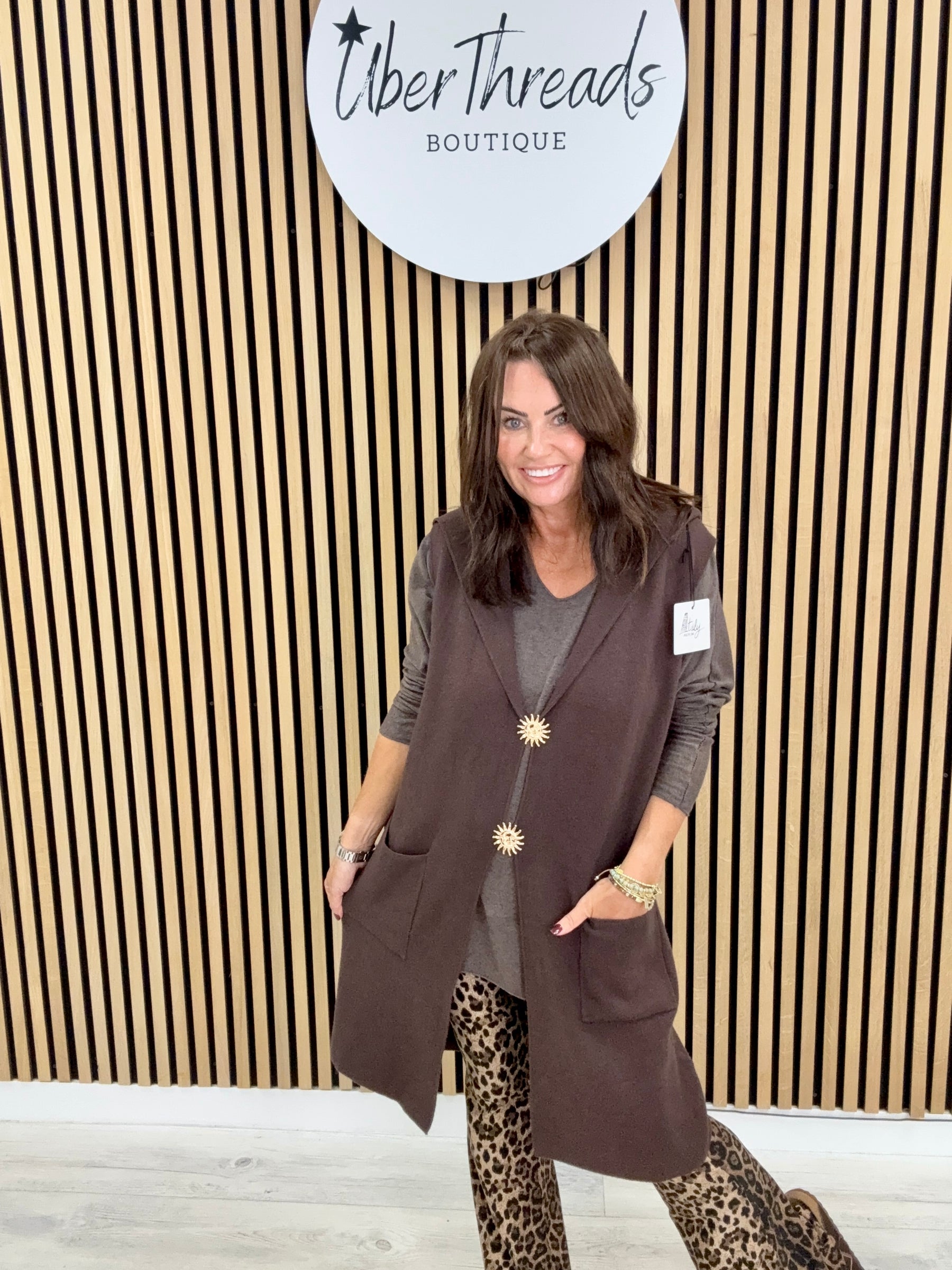 Knitted Hooded Waistcoat - Chocolate