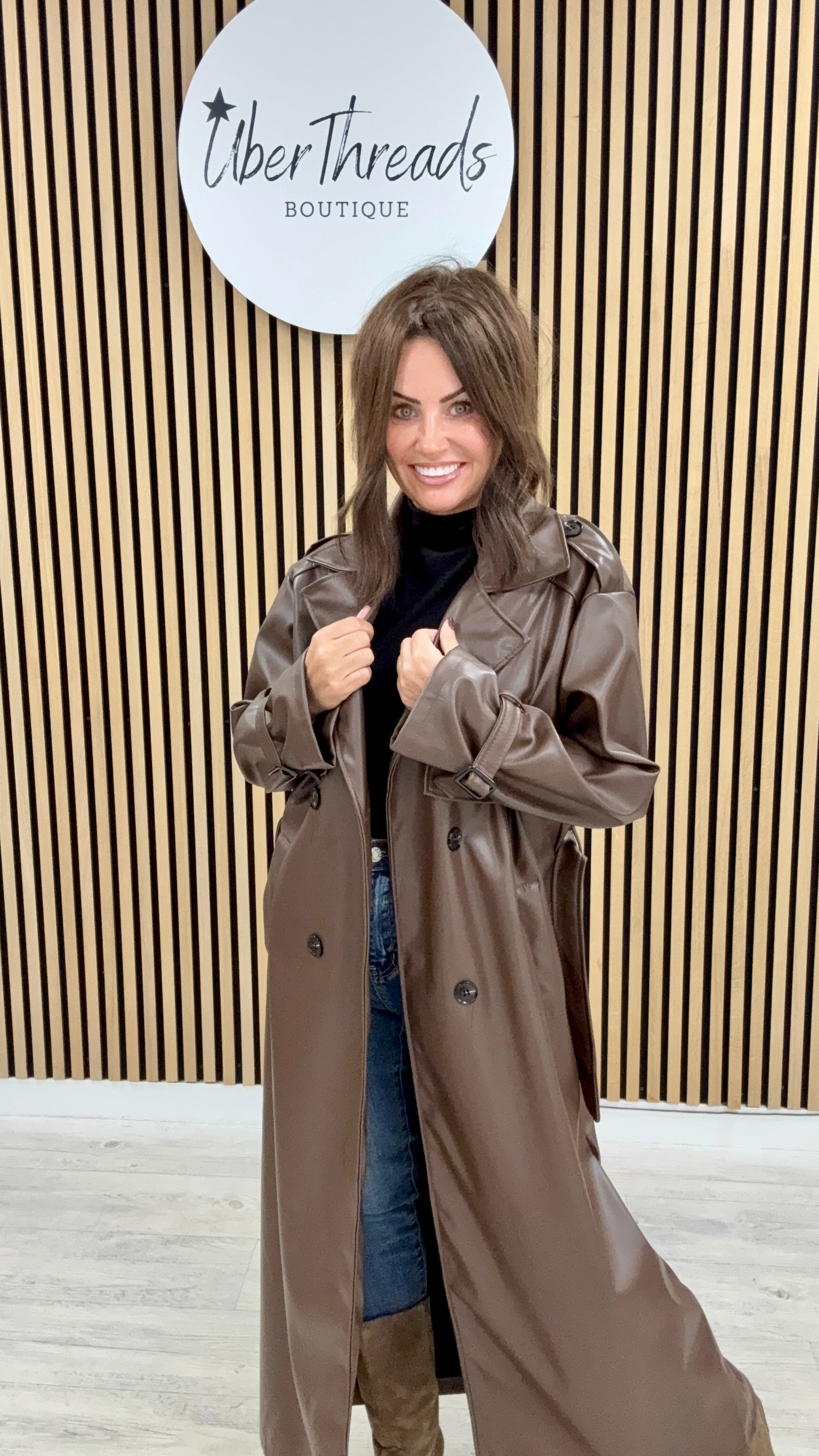 Chelsea PU Trench Coat - Chocolate