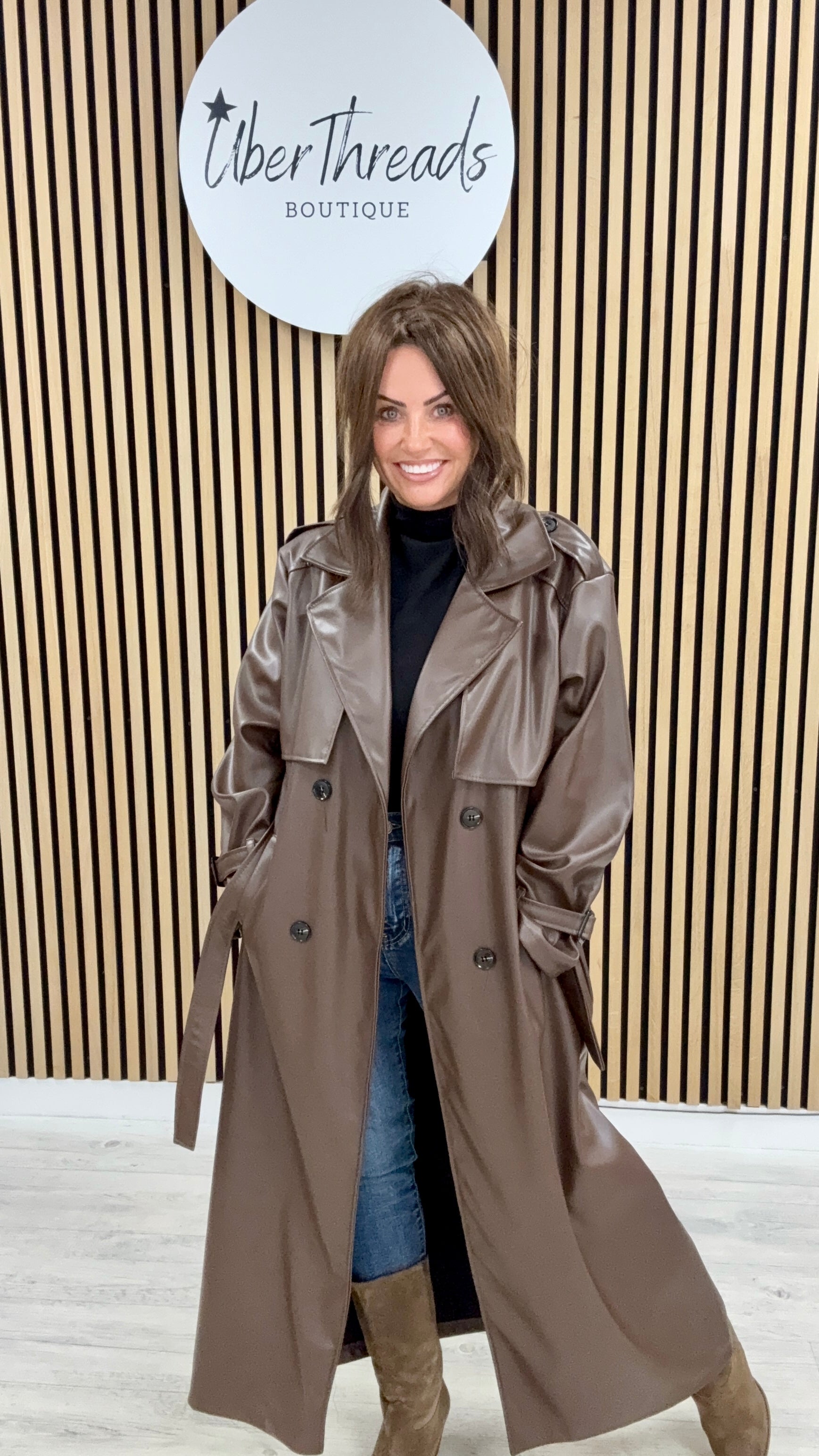 Chelsea PU Trench Coat - Chocolate