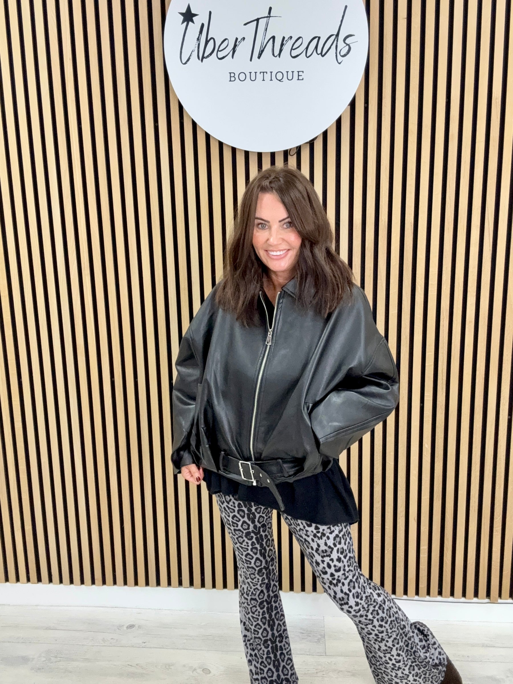 The Vegan Leather Belted Bomber - Black