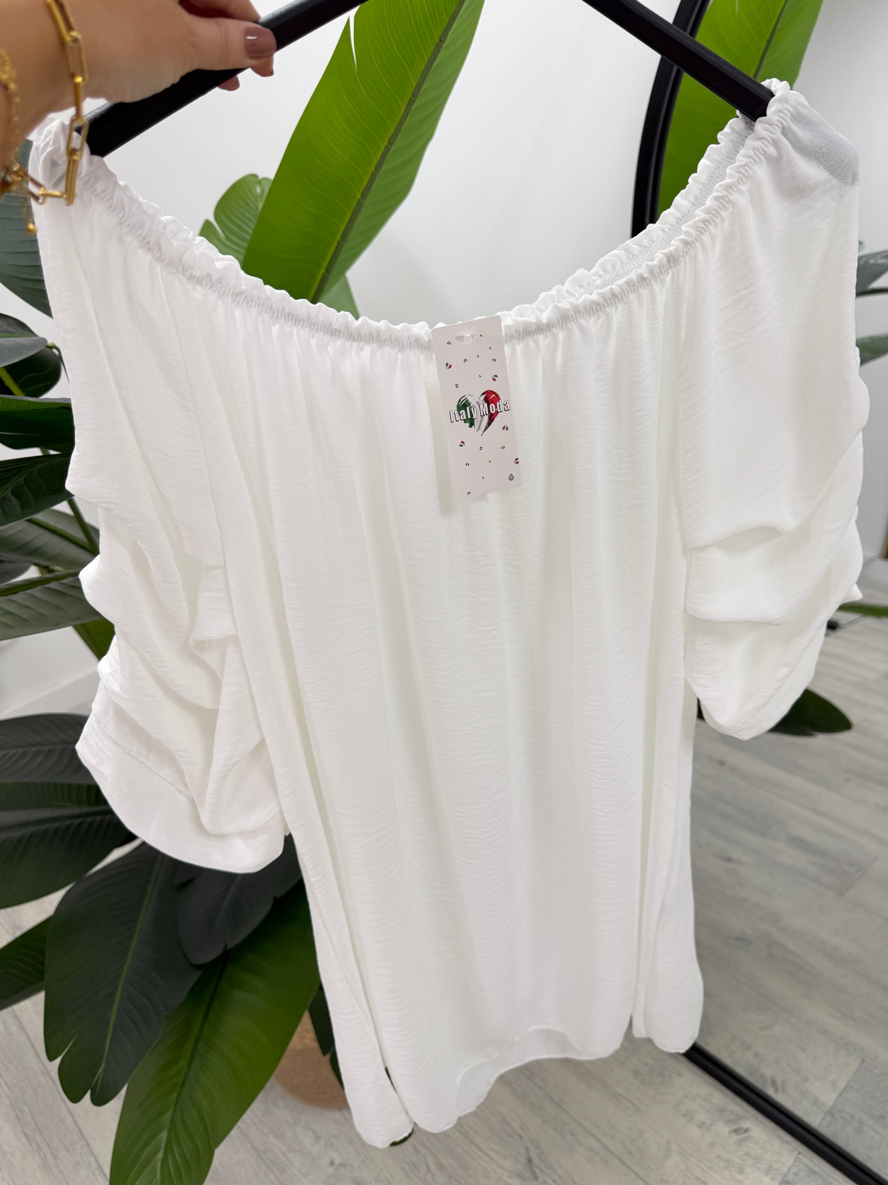 Palma Puff Sleeve Bardot - White