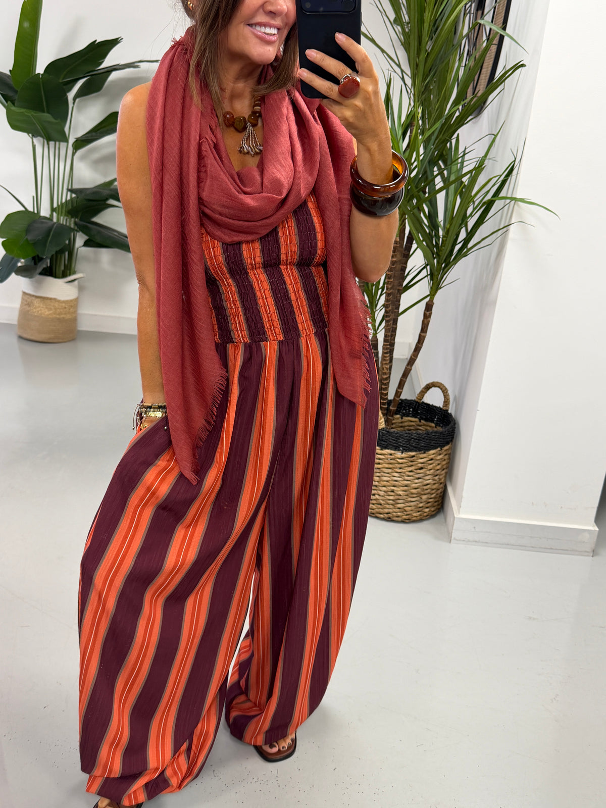 The Sienna Sunset Stripe Jumpsuit - Rust