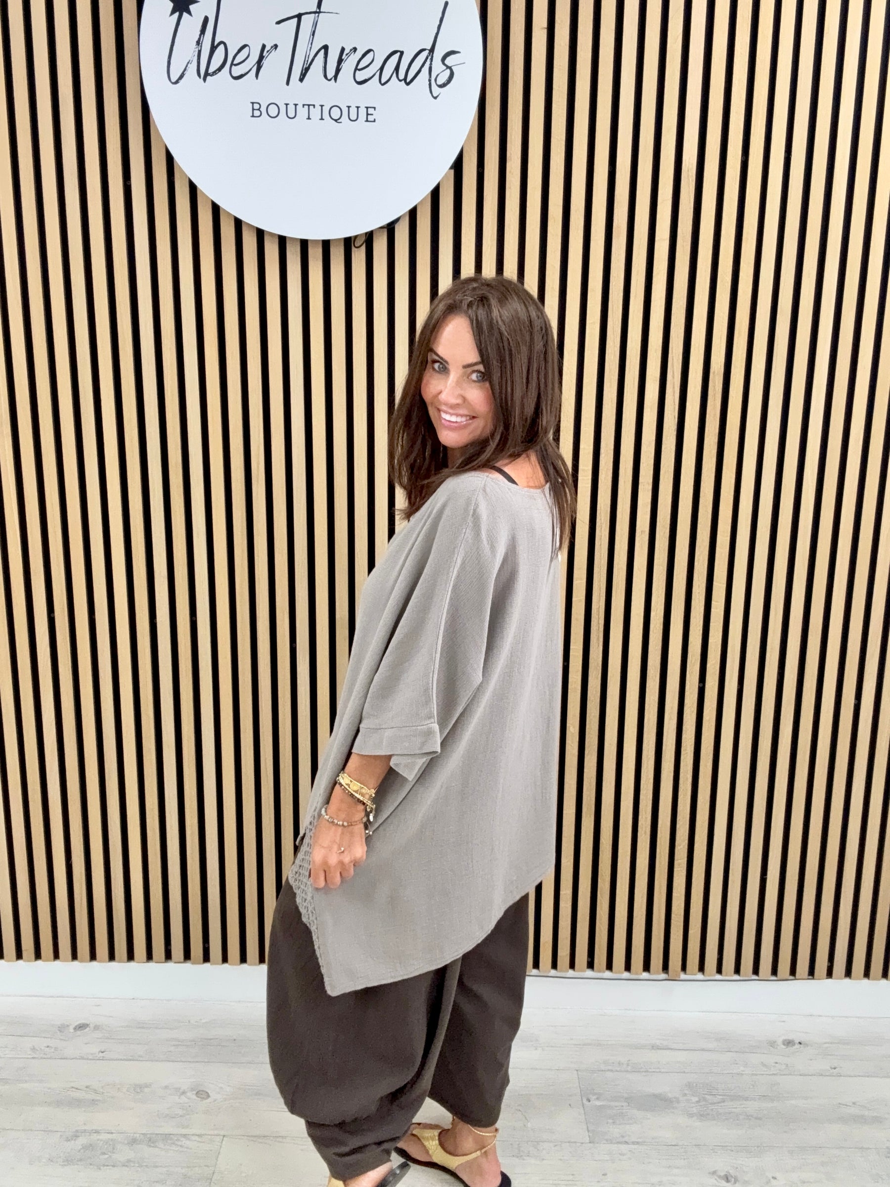 Sahara Crochet Pocket Tunic - Taupe