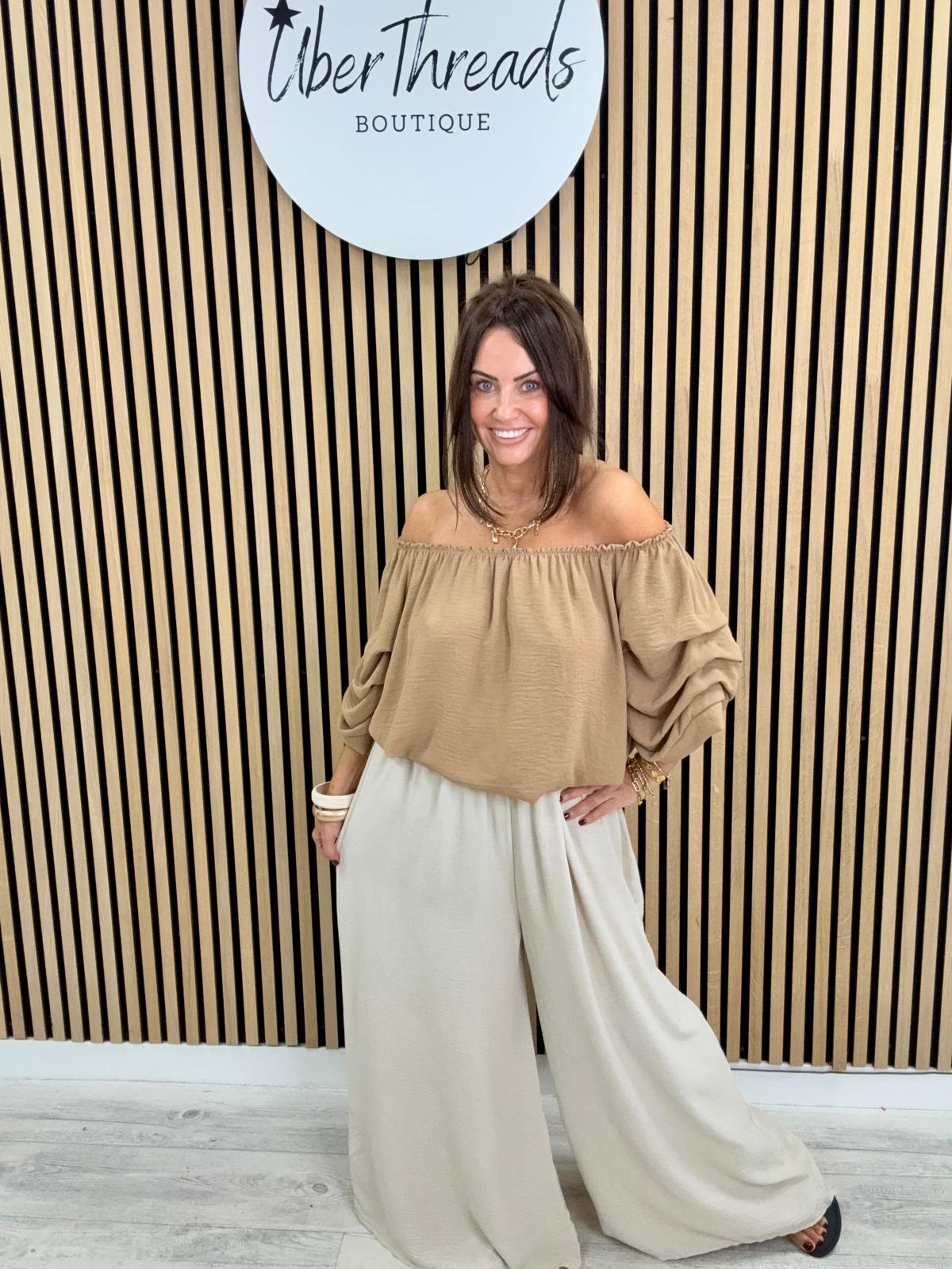 Palma Puff Sleeve Bardot - Camel