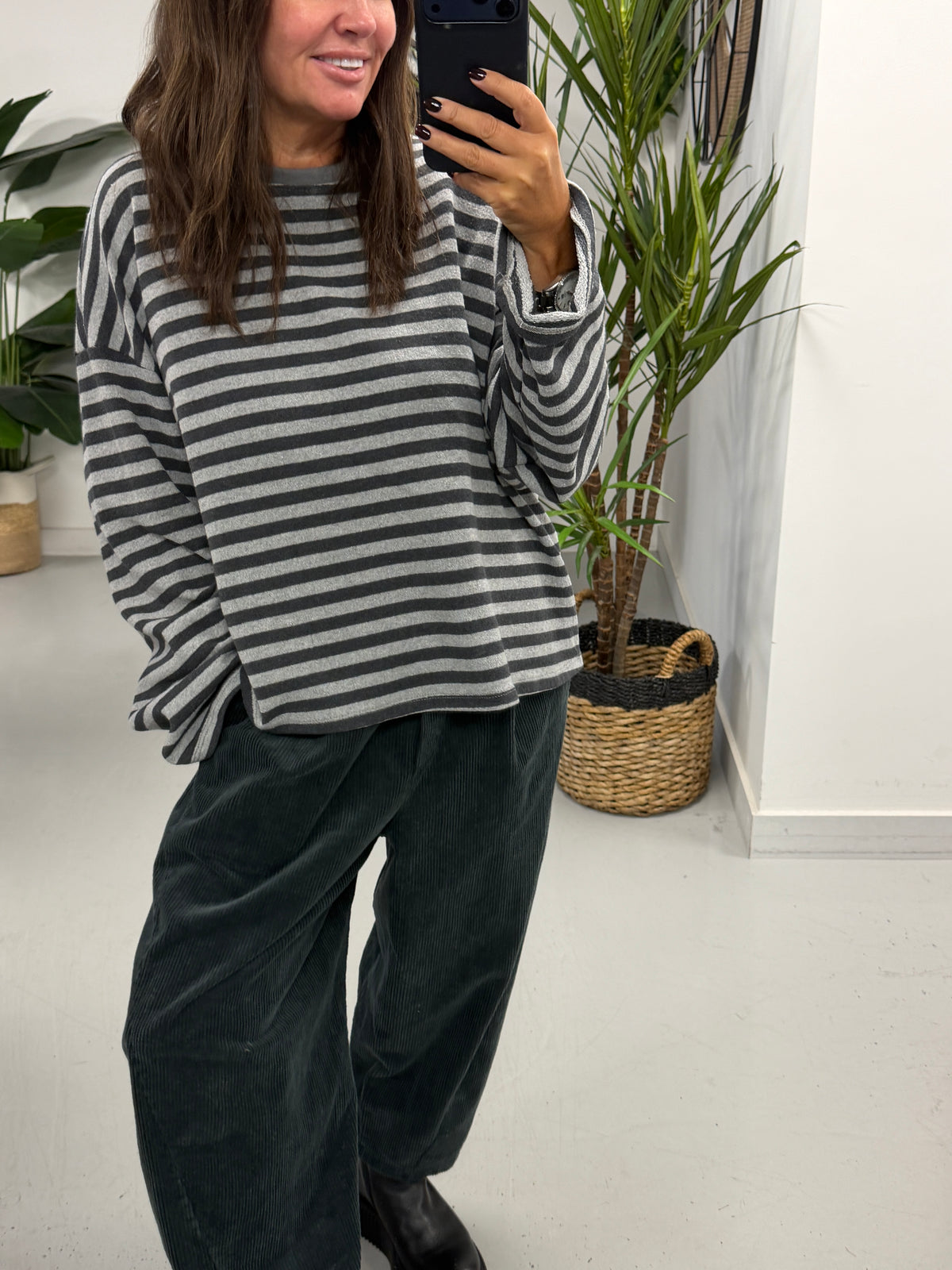 Jumbo Cord Barrel Trousers - Charcoal (Size 10-14)