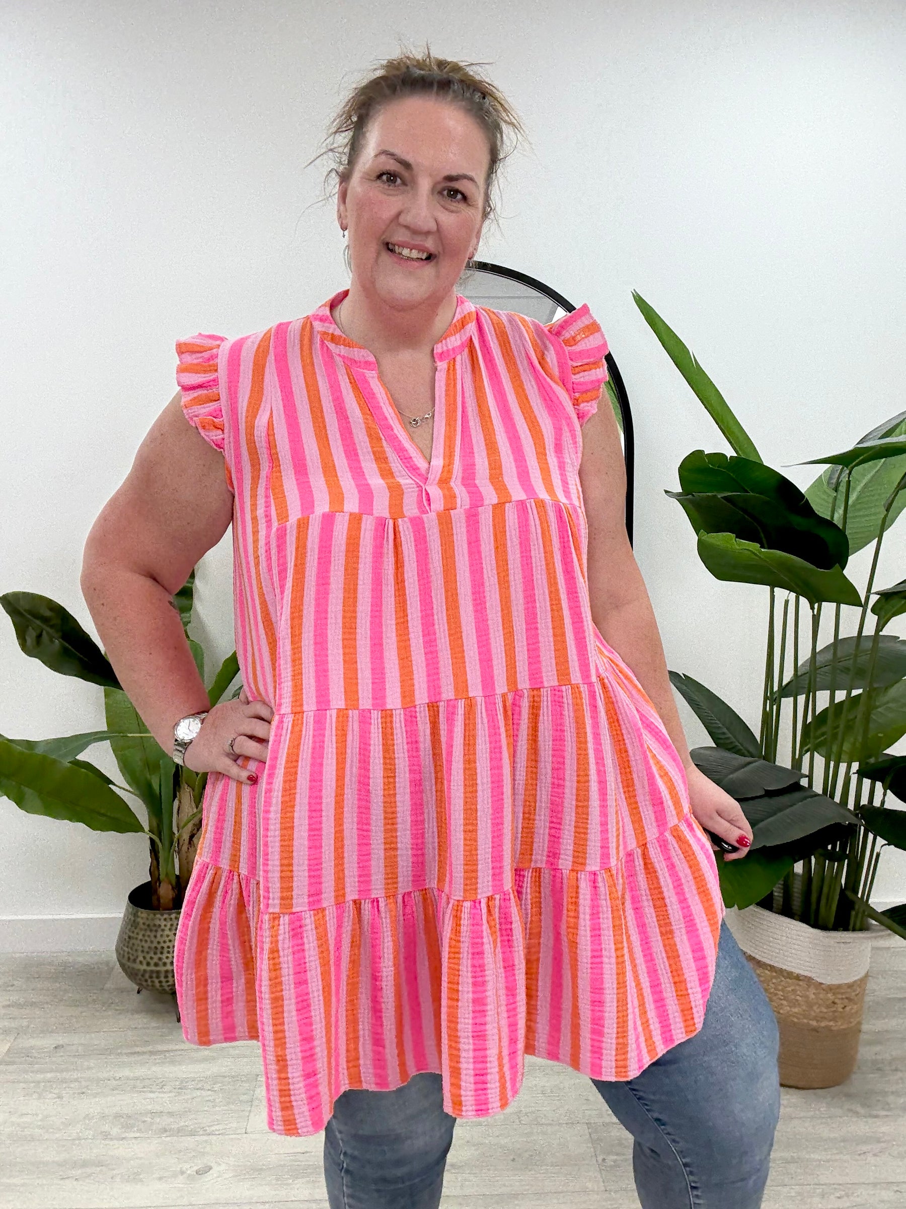 Valencia Tunic Dress -Neon Pink/Orange