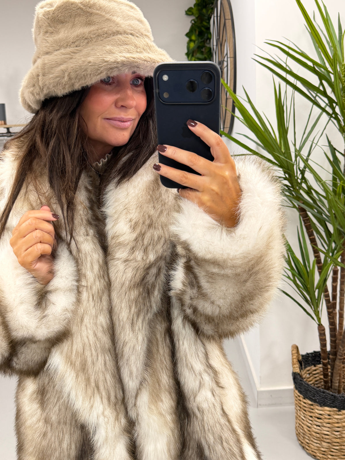 Faux Fur Bucket Hat - Taupe