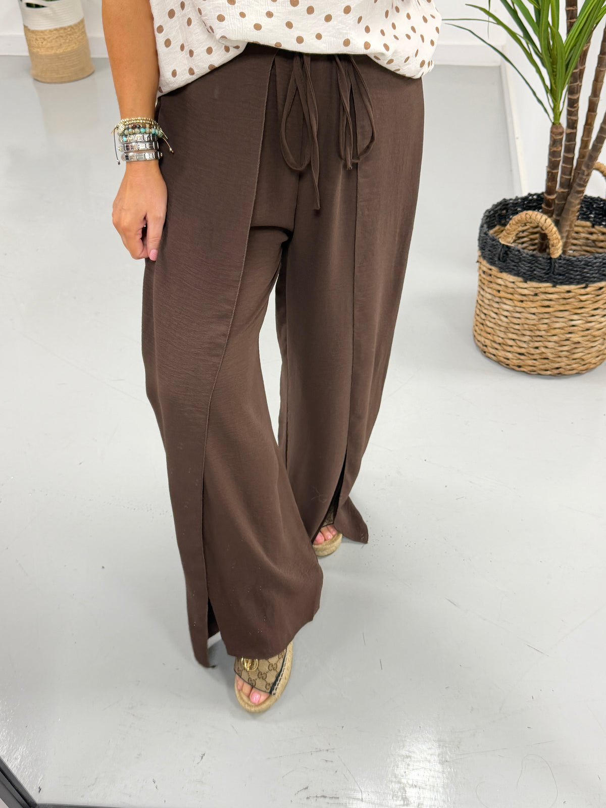 The Tie Wrap Wide Leg Trousers - Chocolate