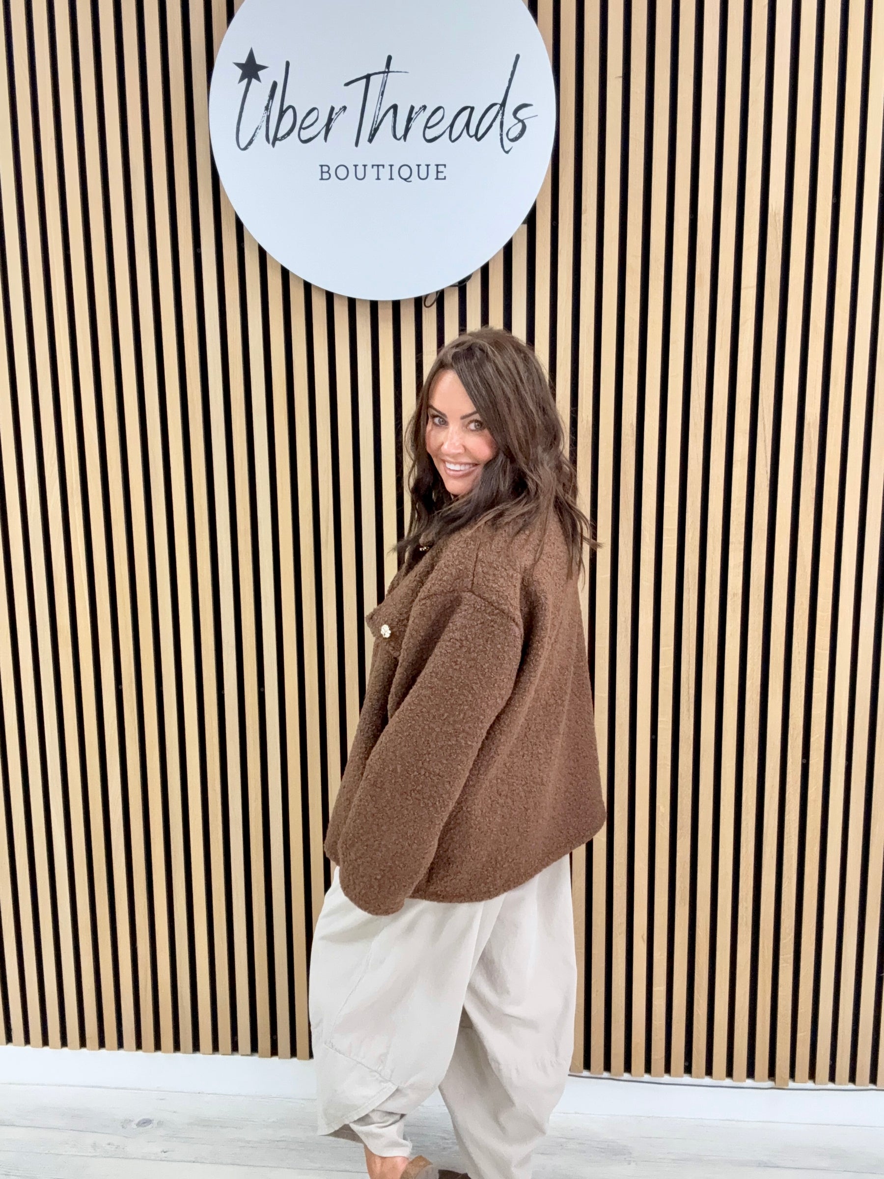 Military Boucle Jacket - Chocolate