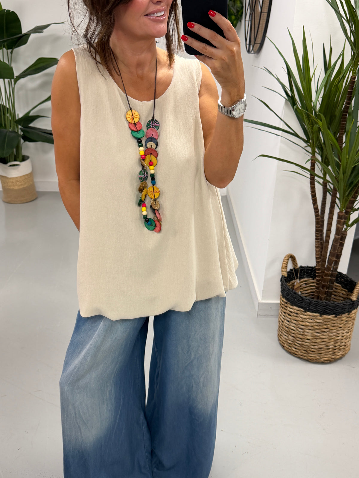 Bubble Hem Necklace Vest - Stone