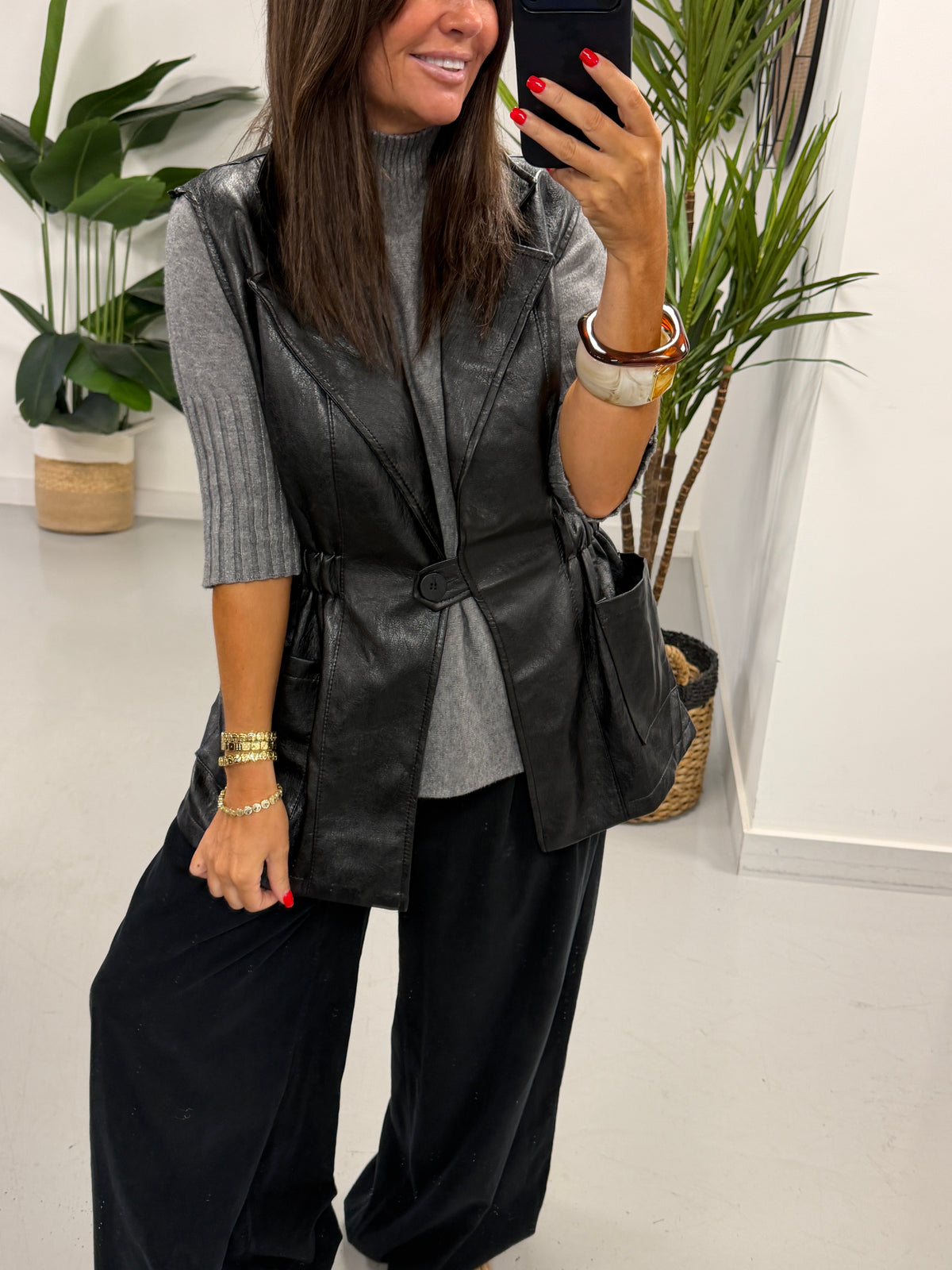 Soft Touch PU Gilet - Black