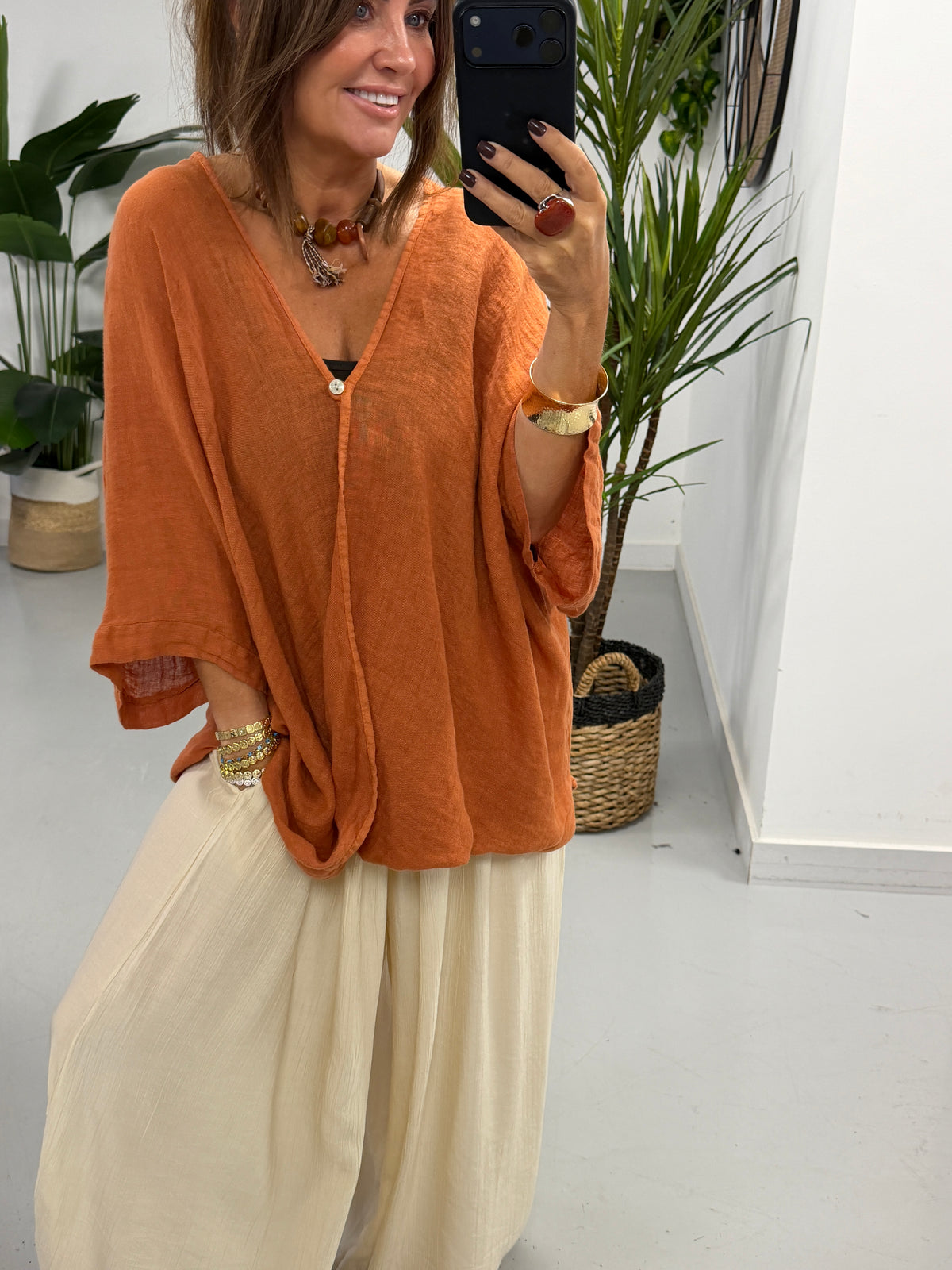The Bali Linen One Button Tunic - Rust