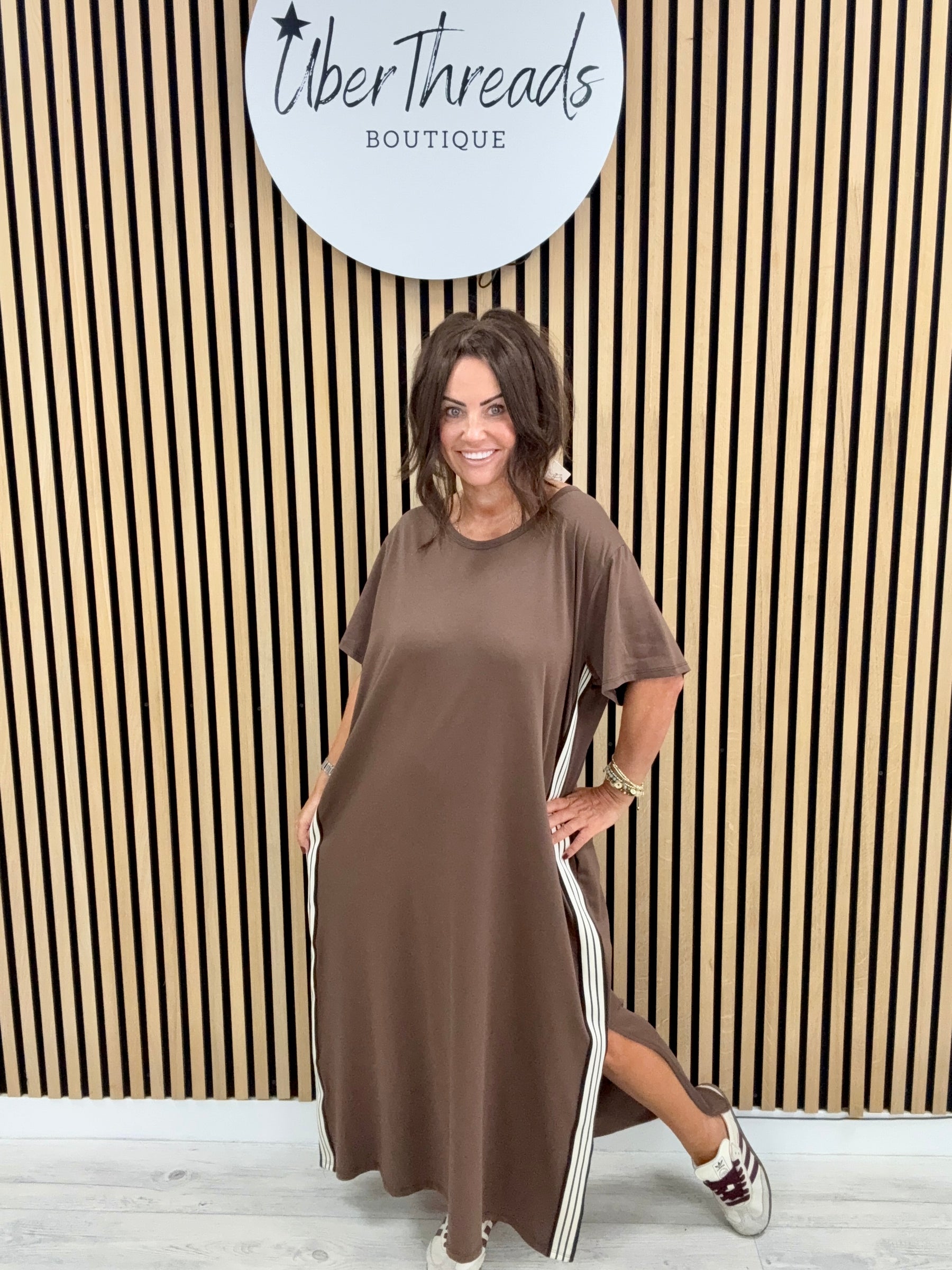 The Autumn Stripe Dress - Chocolate
