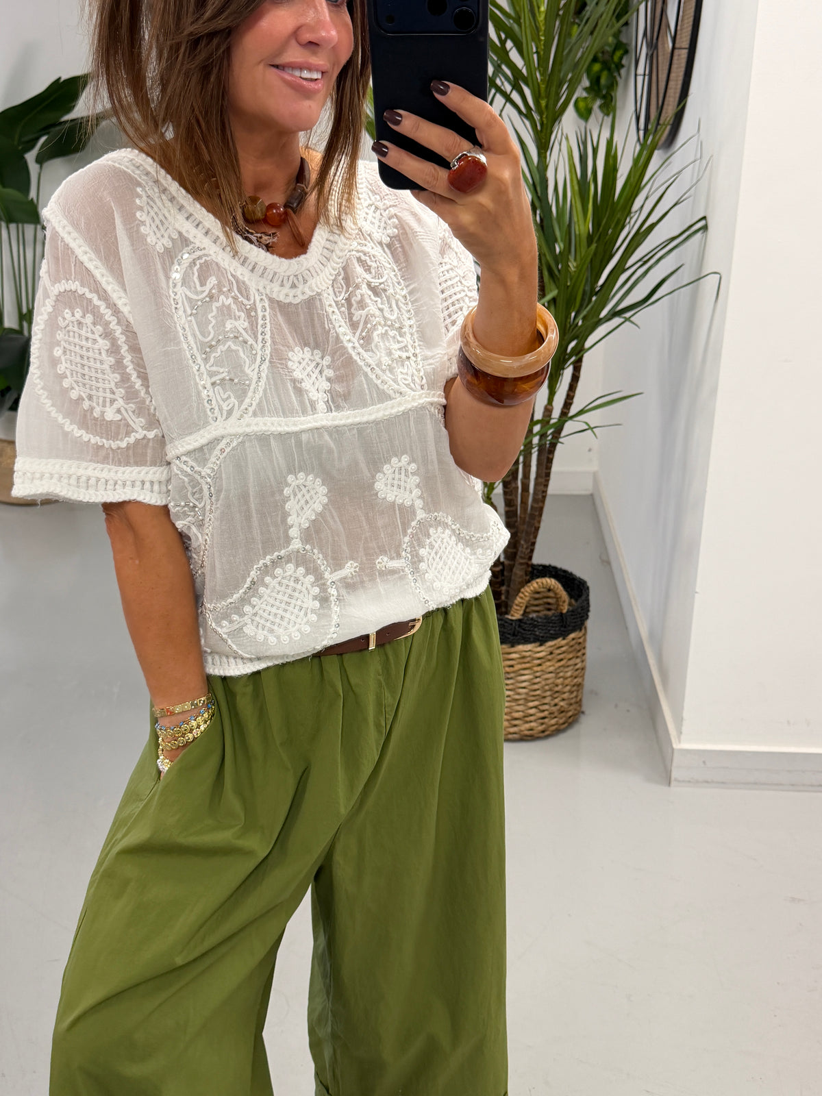 Sequin And Bead Paisley - White