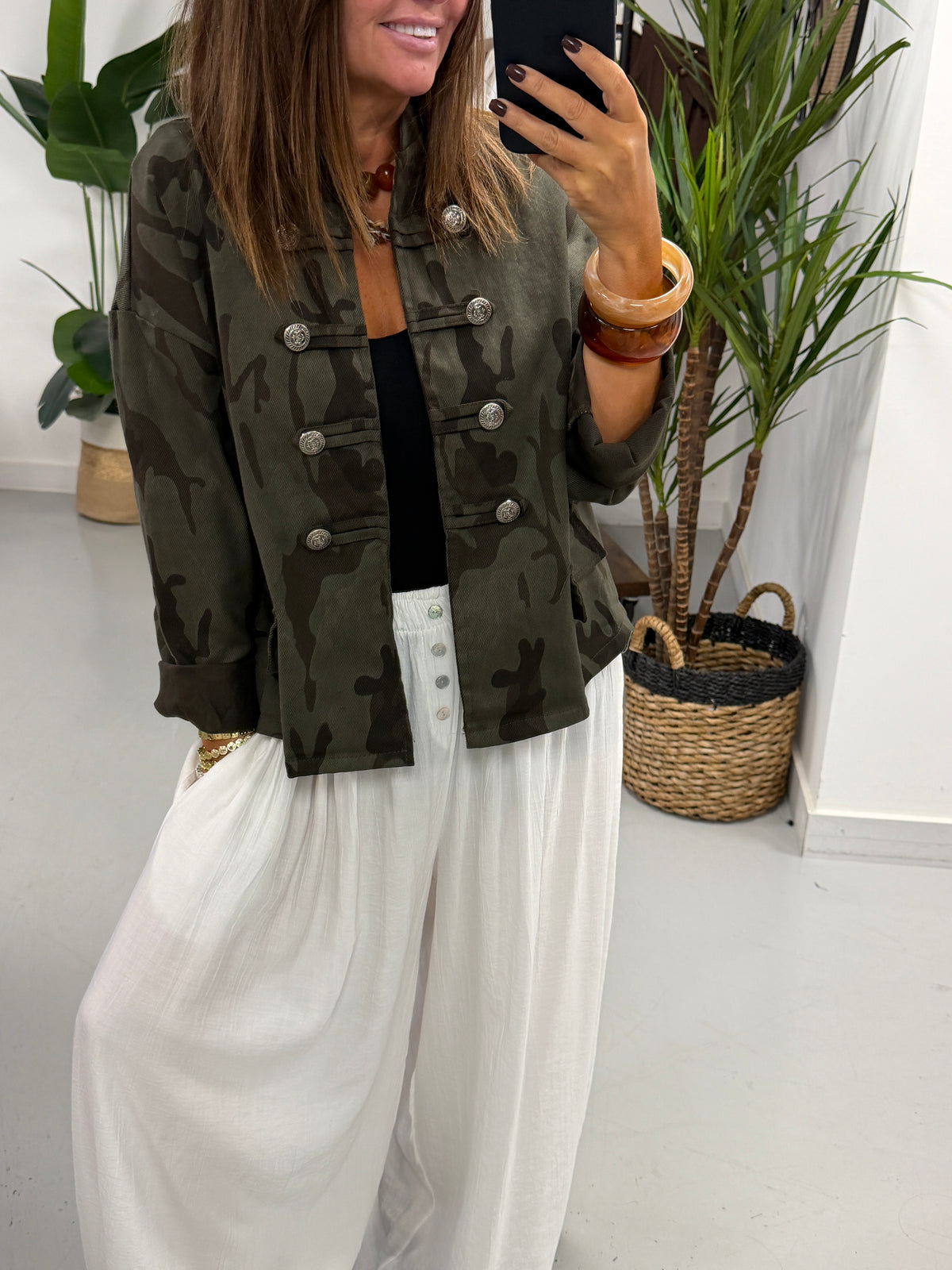 Camo Denim Military Jacket - Dark Khaki