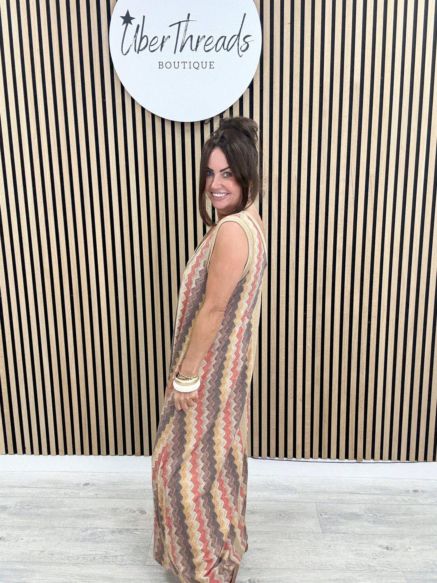 The Luxe Sleeveless Ziggy Maxi - Brown/Gold