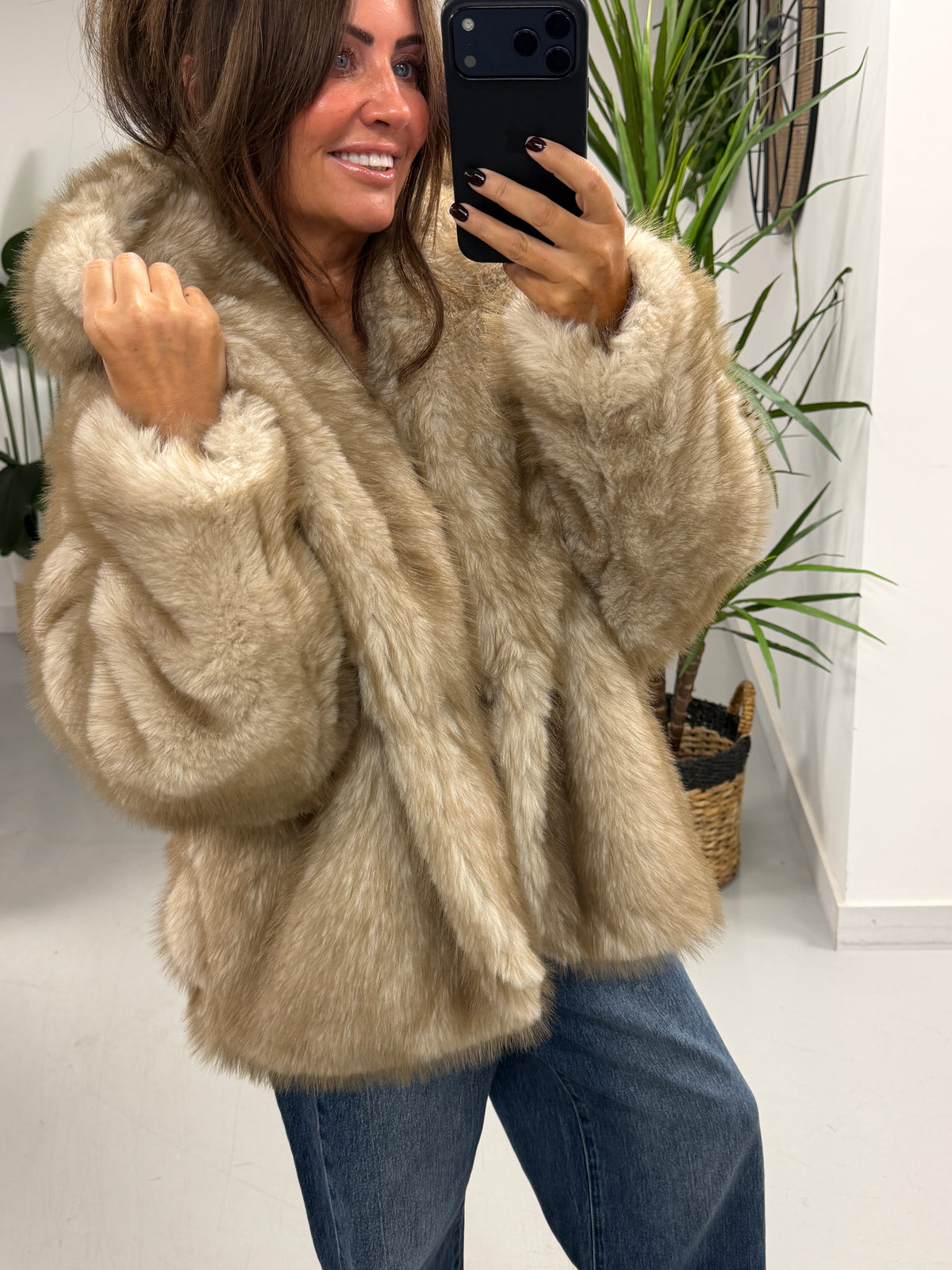 The Nova Hooded Faux Fur - Taupe (Size 12-16)