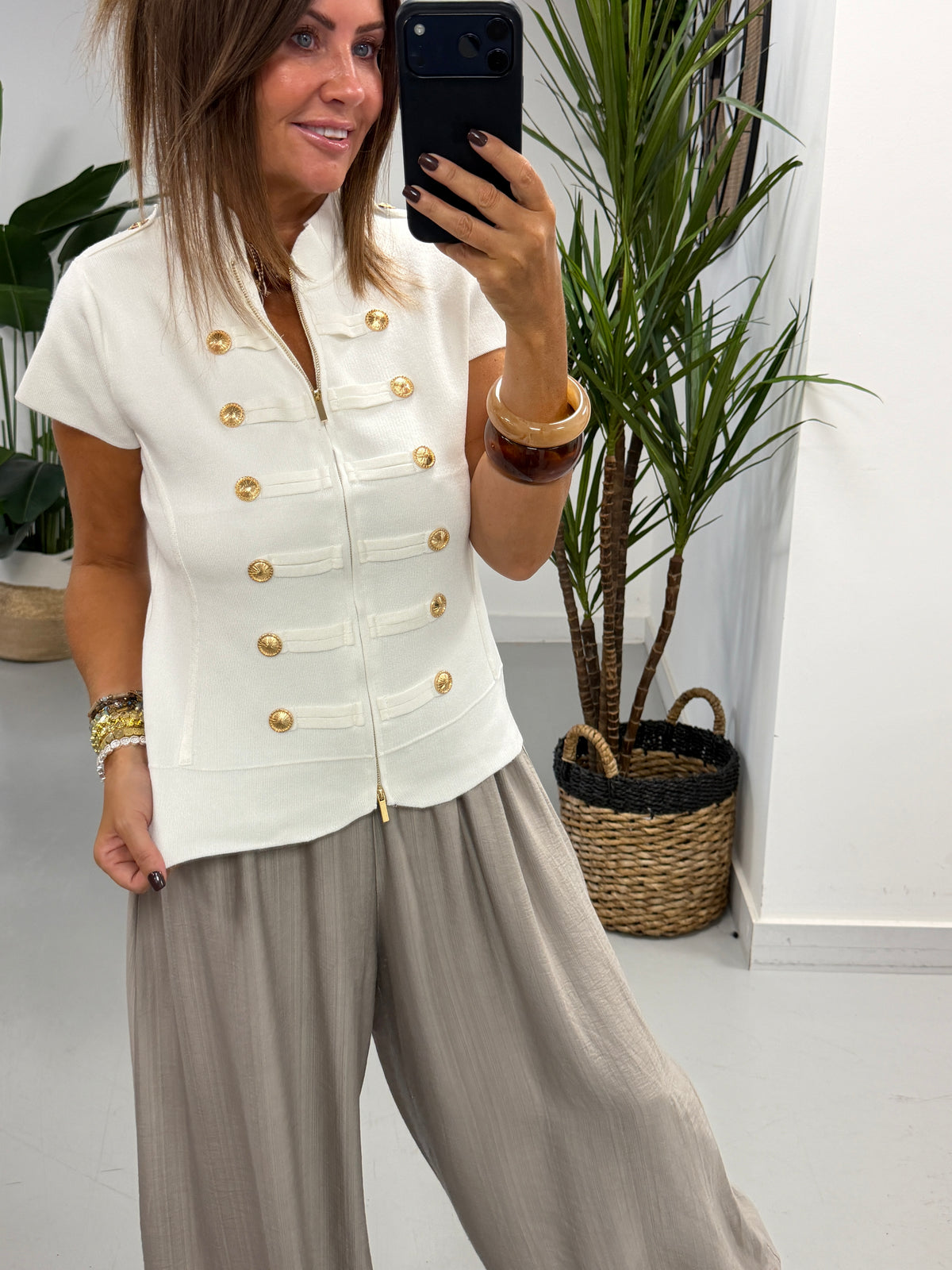 Capped Sleeve Military Waistcoat - White