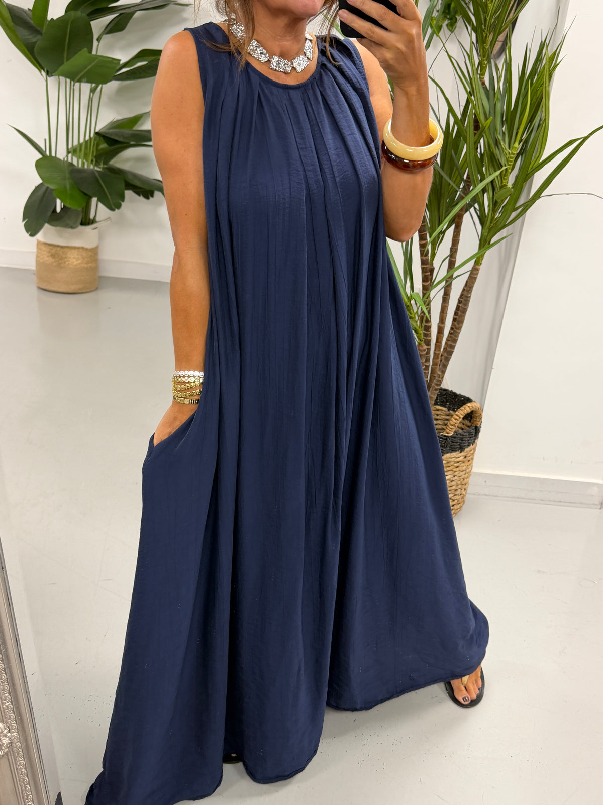 Crinkle Maxi Dress - Navy