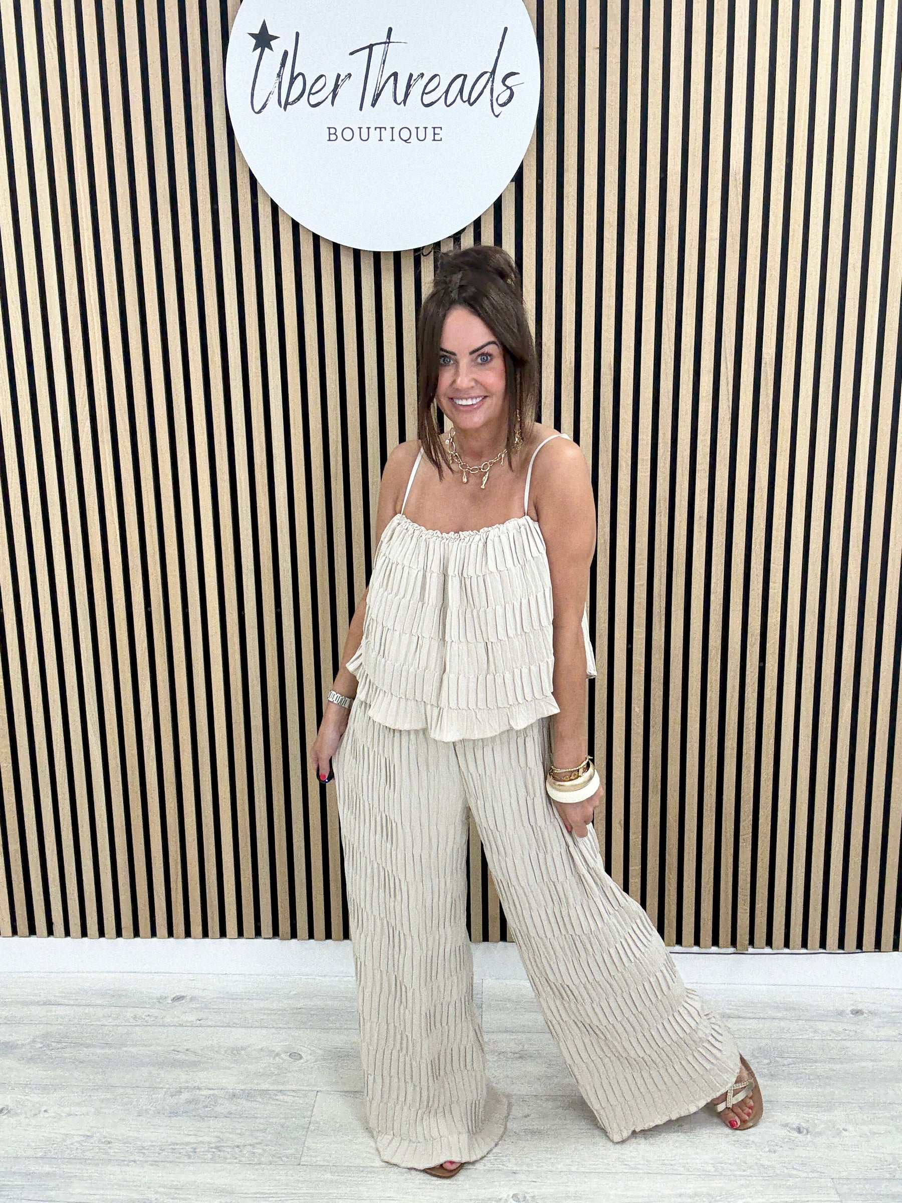 The Ocean Breeze Wide Leg Jumpsuit - Stone