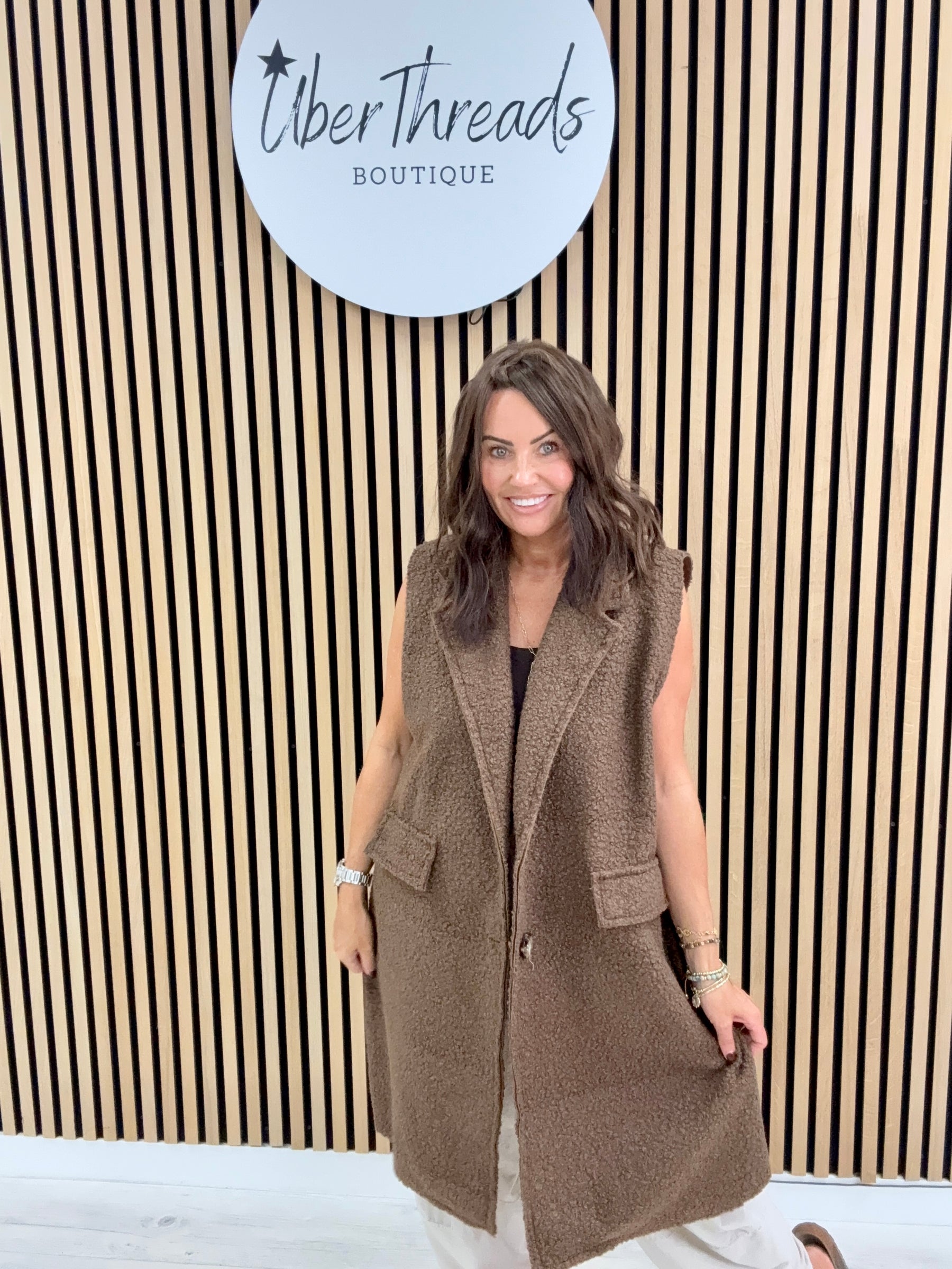 Longline Boucle Button Waistcoat - Chocolate