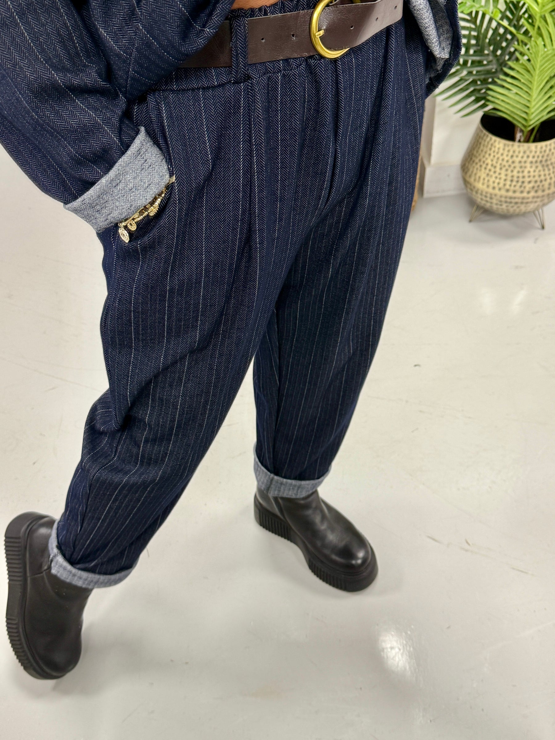 Denim Heaven Striped Belted Trouser