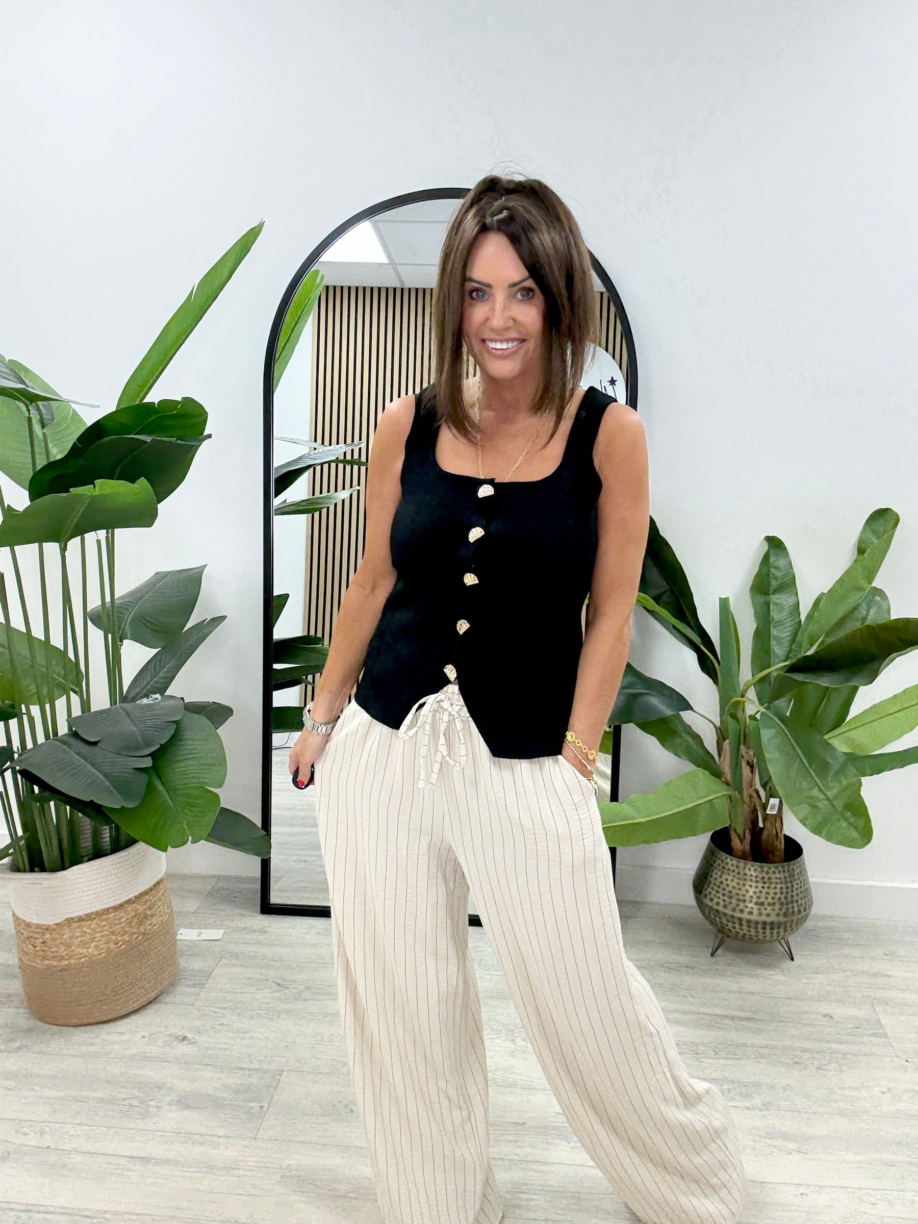 Gold Button Vest - Black