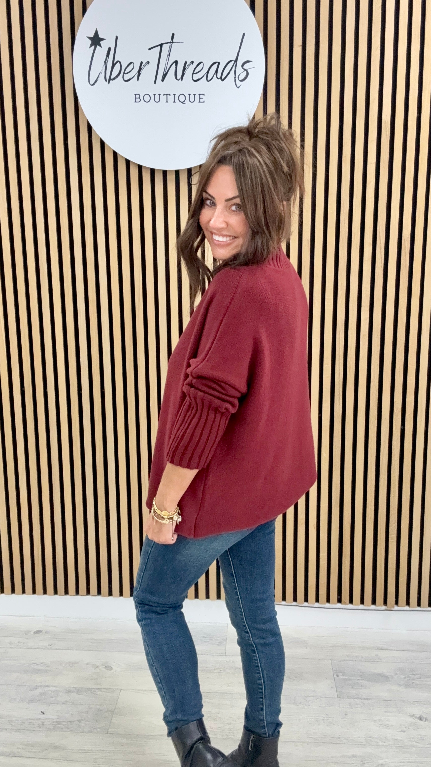 Ribbed Sleeve Knit - Mulberry