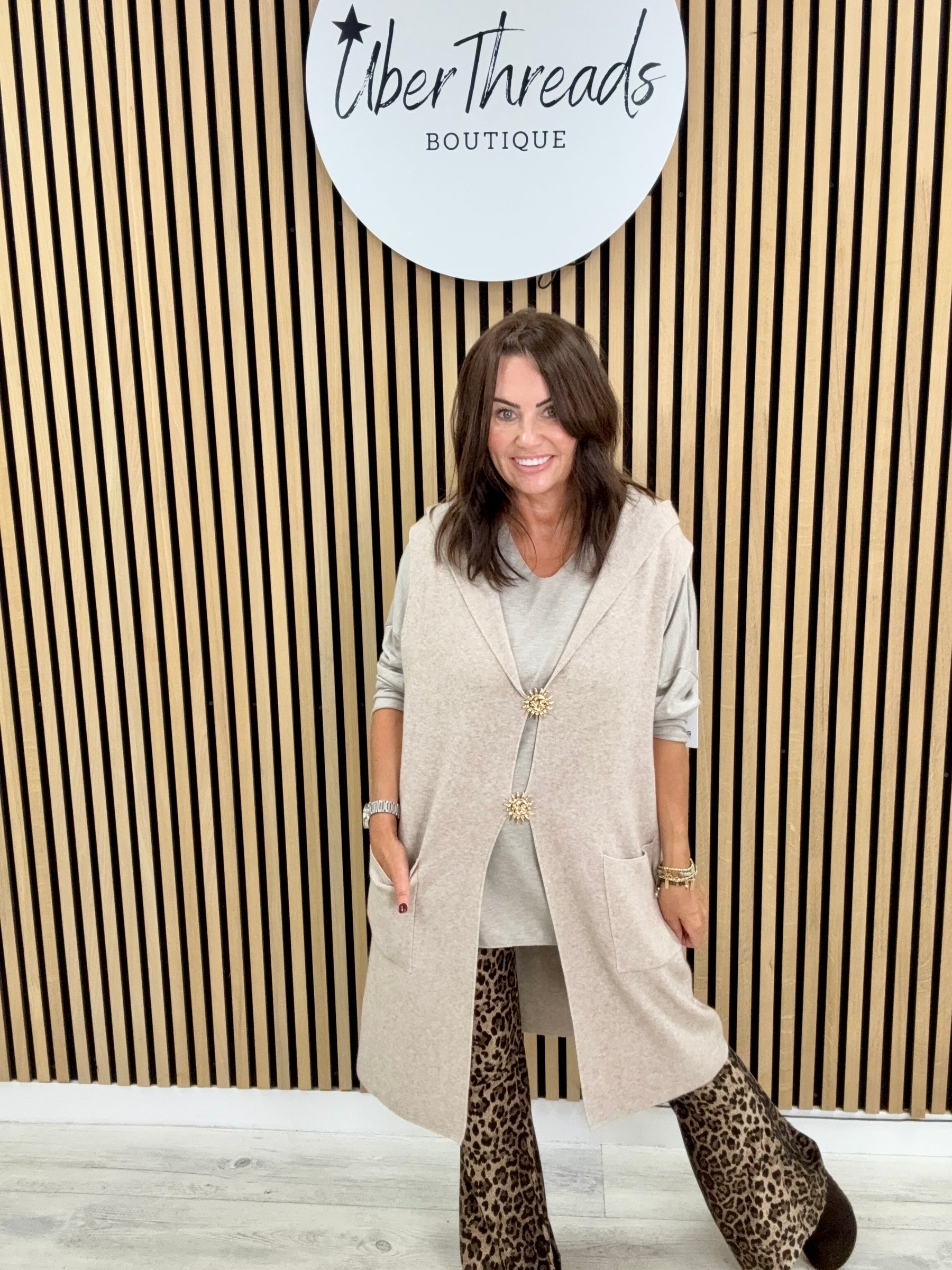Knitted Hooded Waistcoat - Oatmeal