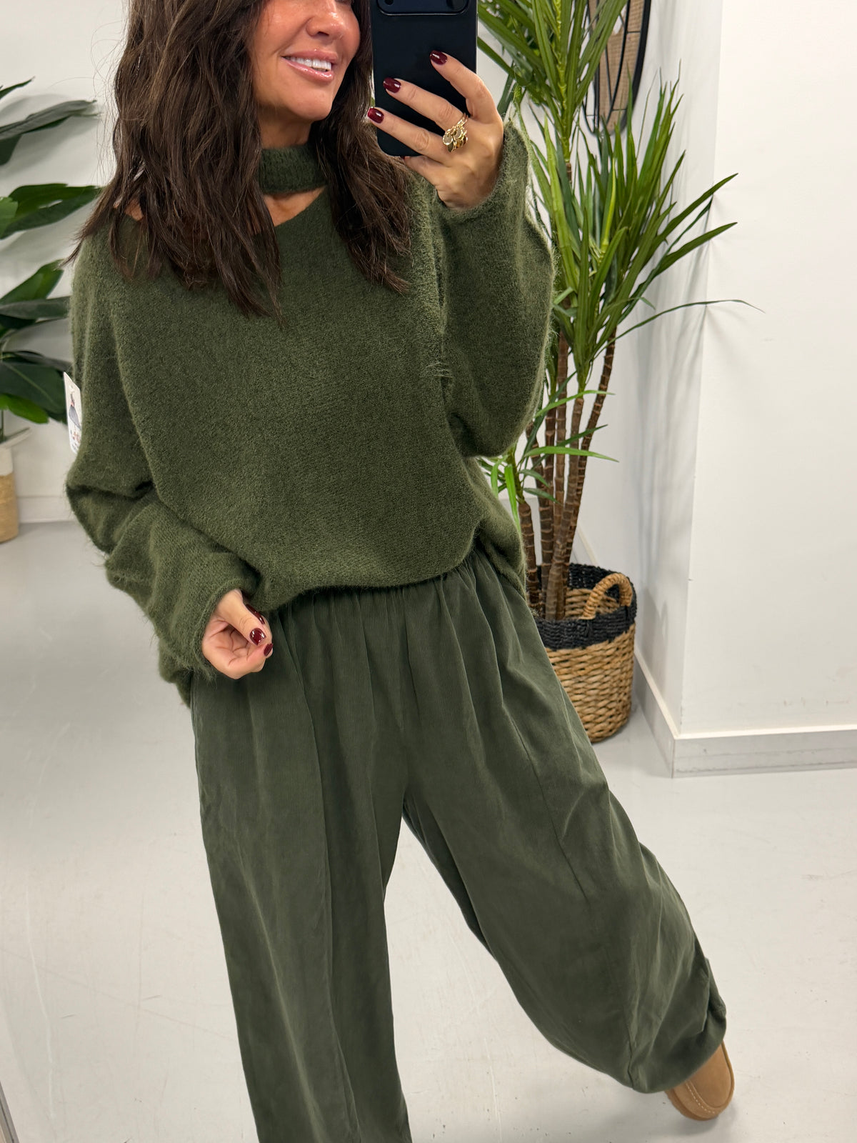 Slash Neck Knit - Khaki (Size 10-16)