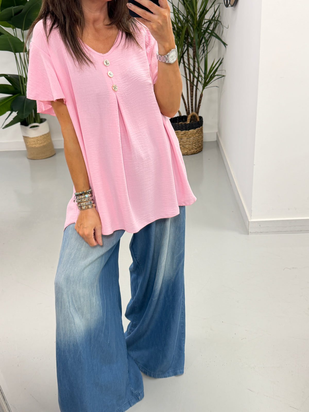 The Luna Gold Button Tunic - Pink