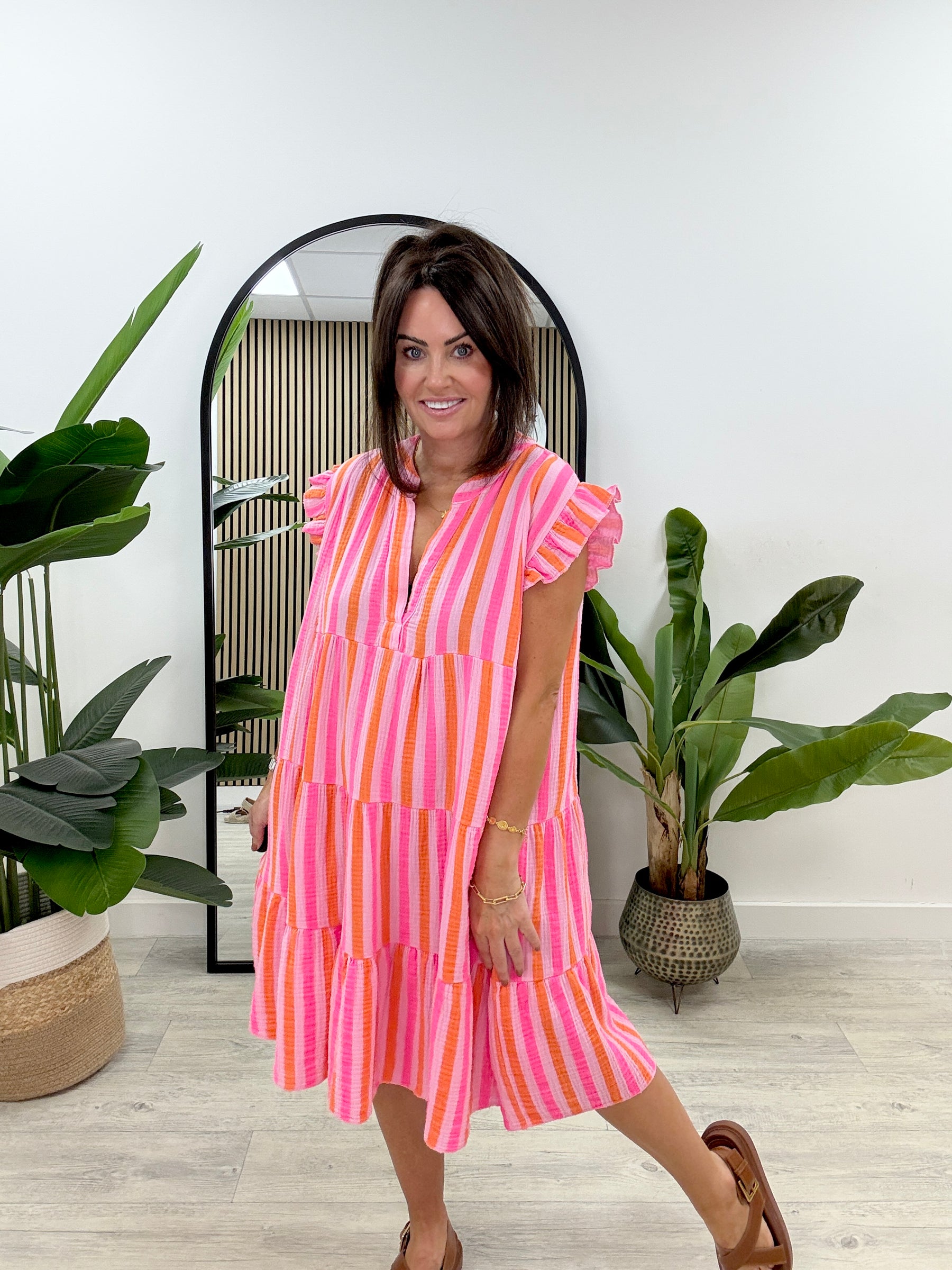 Valencia Tunic Dress -Neon Pink/Orange